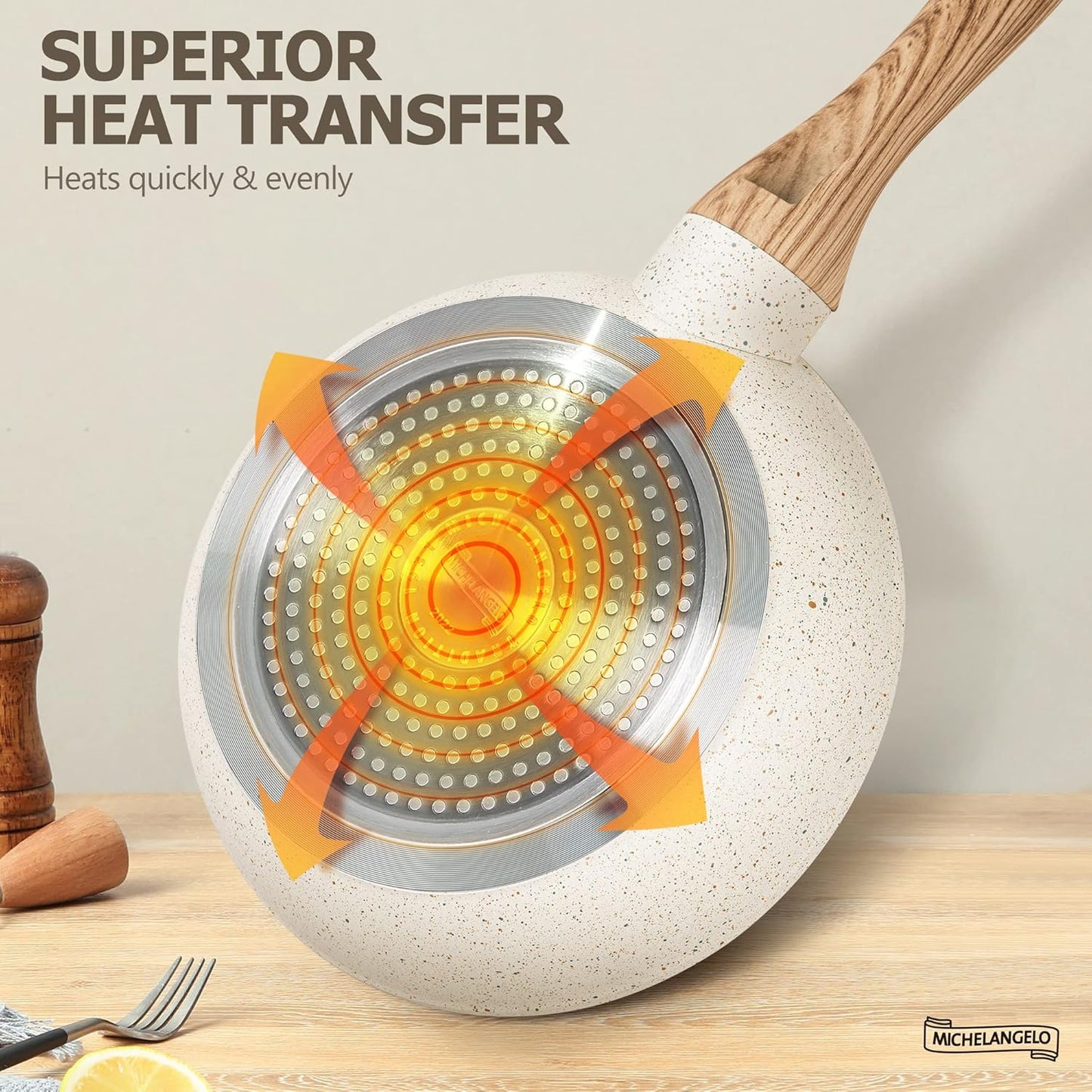 MICHELANGELO Frying Pans Nonstick - 12 Inch Frying Pan with Lid, Large 12 Inch Skillet with Ergonomic Handle, Non-Toxic Fry Pan - All Cooktops Compatible