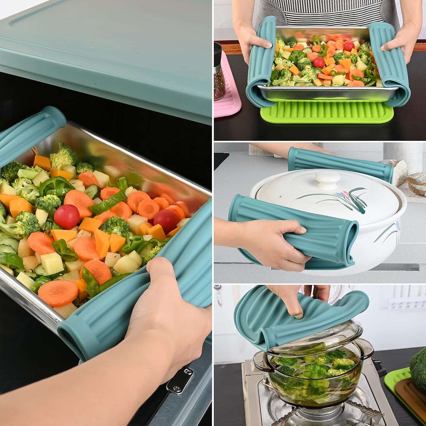 Silicone Trivets for Hot Pots and Hot Pans, Silicone Pads Mat Set, Heat Resistant Placements, Small Dish Drying Mat, Grey Rectangular Trivets Set of 2