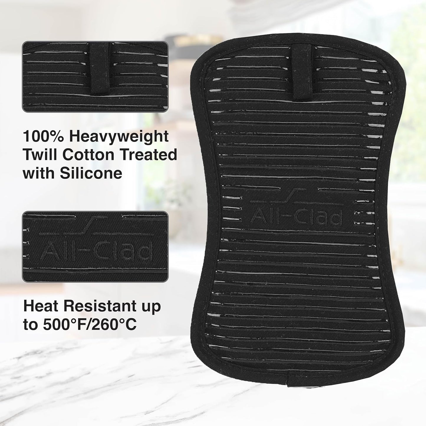 All-Clad Premium Pot Holder & Hot Pad: Heat Resistant to 500 Degrees - 100% Cotton, 10"x6.25" Hot Pad for Kitchen and Barbeque, (1-Pack), Black