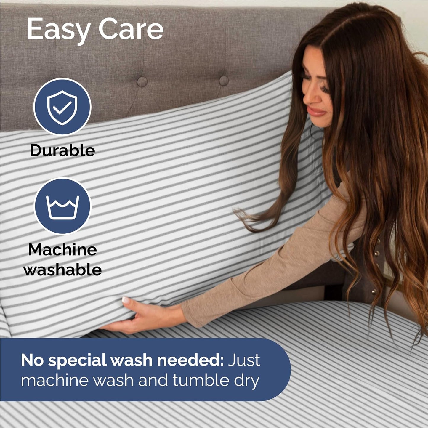 Split King Size 5 Piece Sheet Set - Comfy Breathable & Cooling Bed Sheets Set - Hotel Luxury Bedding for Women, Men, Kids, Teens, Boys & Girls - Deep Pockets & Wrinkle Free - Oeko-Tex - Grey Stripes 2