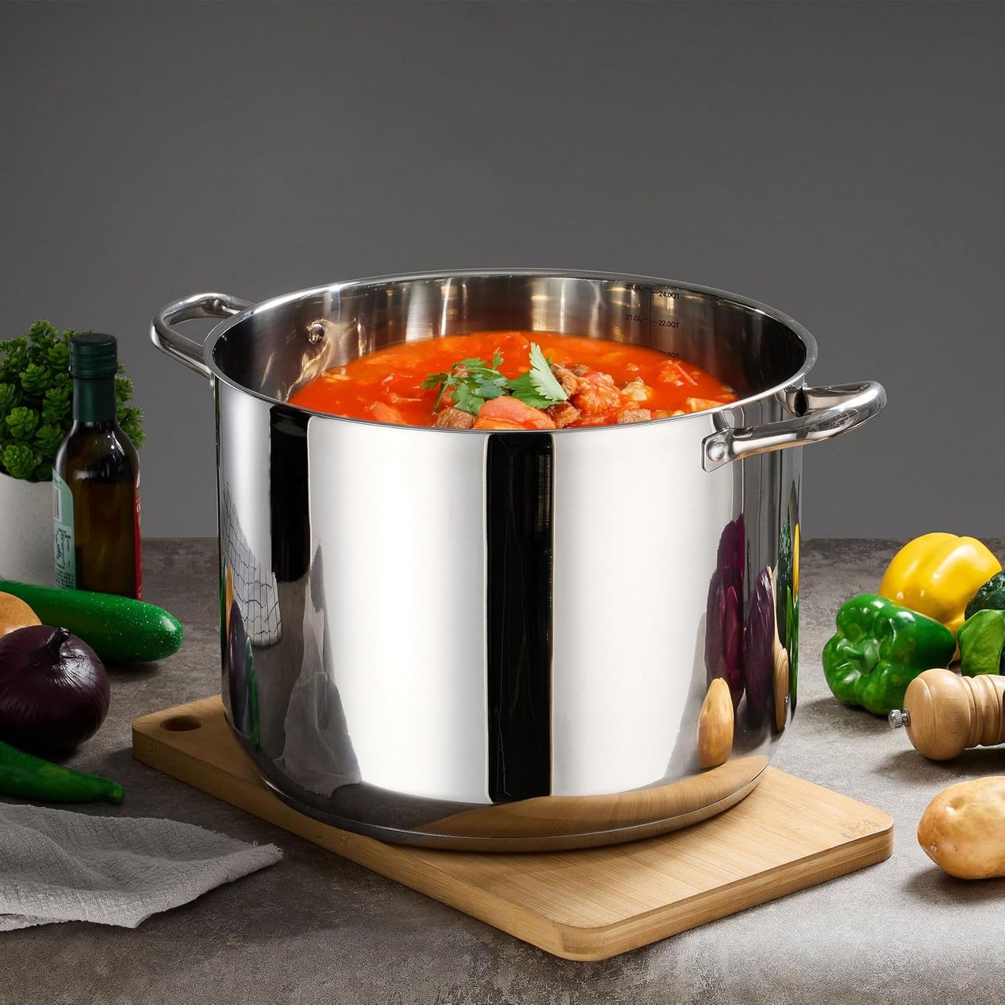 Stainless Steel Large Stock Pot, LIANYU 24 QT Heavy Duty Stockpot with Glass Lid, Deep Classic Soup Pot for Cooking Stewing Simmering, Thick Tri-ply Base & Stay-Cool Handle, Dishwasher Safe Cookware