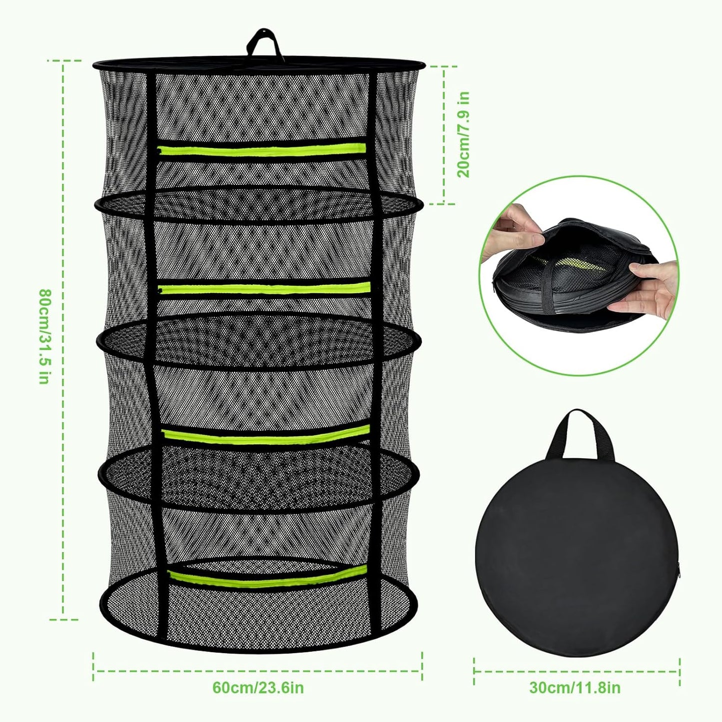 Herb Drying Rack - Mesh Drying Rack - Herb Drying Rack Hanging with Green Zipper & Garden Pruning Shears for Drying Herb - Hanging Drying Rack - Plant Drying Rack (4 Layers)