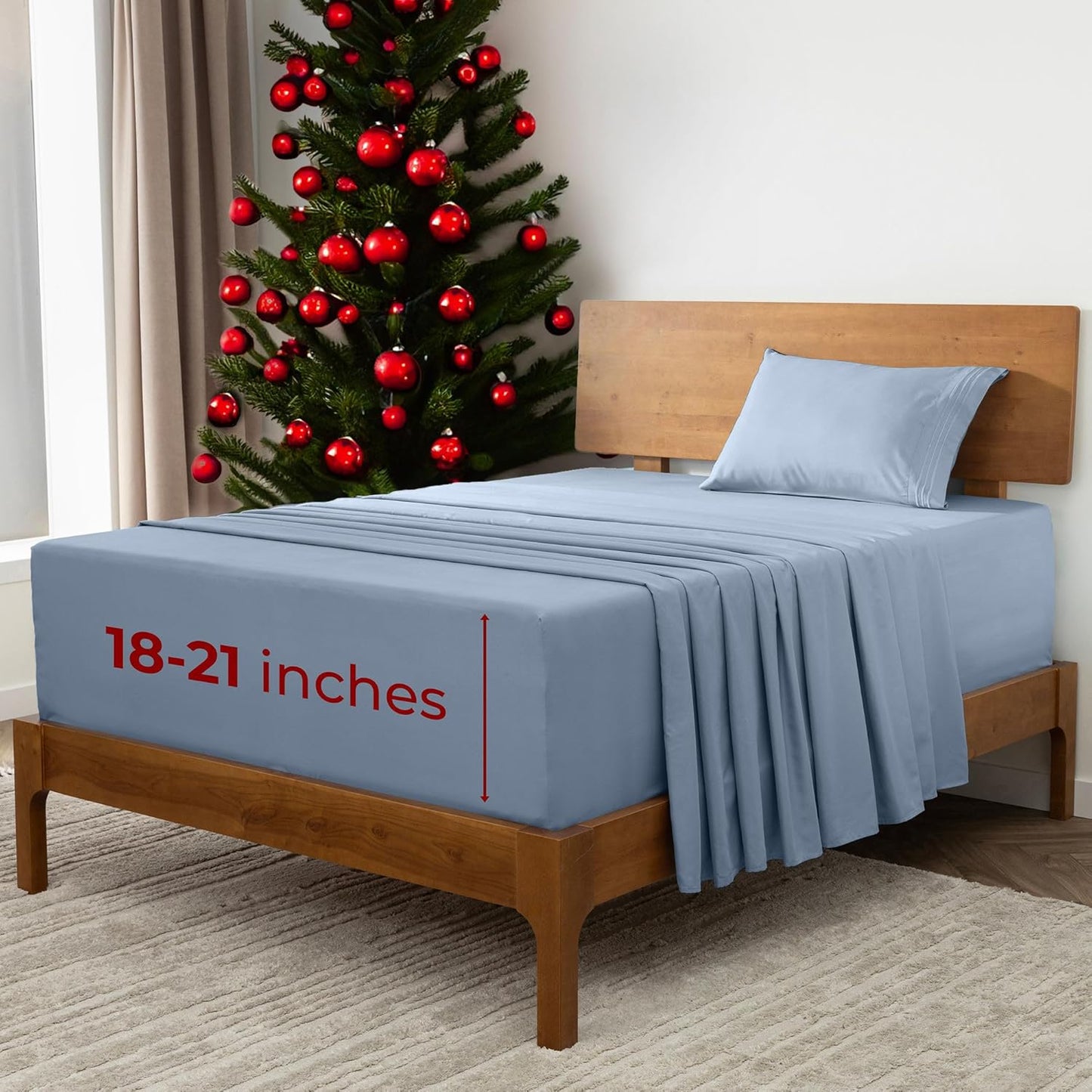 Mellanni Extra Deep Twin XL Sheets - 3 PC Iconic Collection Bedding - Luxury, Ultra Soft, Cooling Bed Sheets - Wrinkle, Fade, Stain Resistant (Twin Extra Long, Blue Hydrangea)