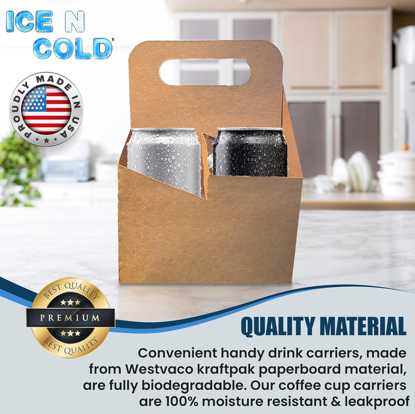 4 Cup Drink Carrier with Handle | Kraft Paperboard Cup Holder | Disposable Cup Holder for Hot or Cold Drinks | Cup Carrier for Food Delivery Services, Uber Eats, Door Dash (15)
