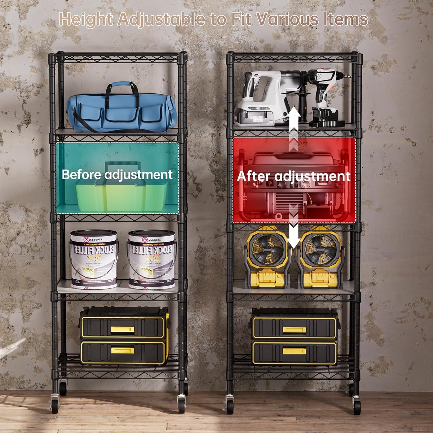 SINGAYE 5 Small Wire Shelves Kitchen Pantry Close Home Organizers and Storage Bathroom Shelf Laundry Room Organization Adjustable Book Metal Garage Shelving Unit