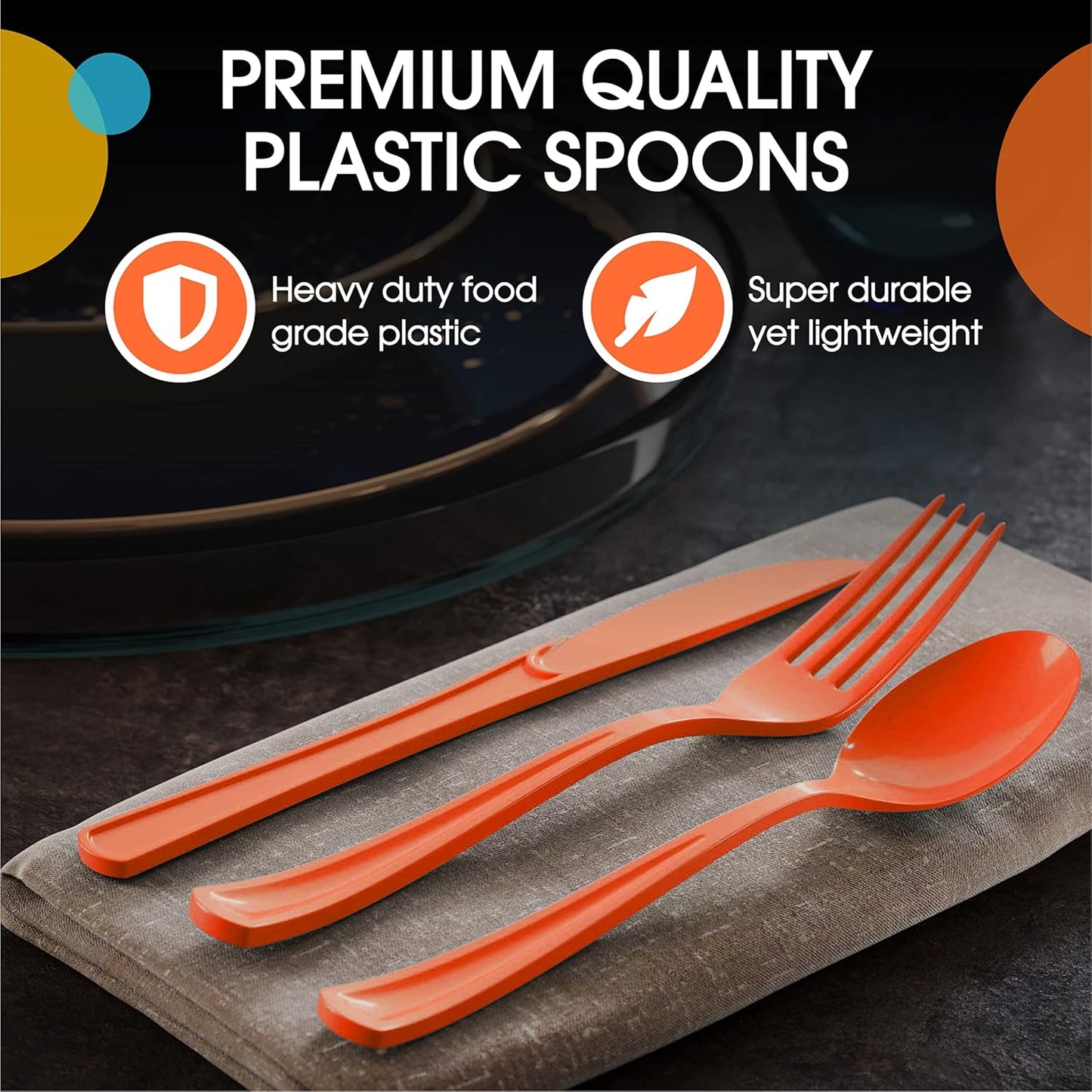 Orange Plastic Spoons 200 Pcs Orange Spoons Disposable Utensils Heavy Duty Plastic Cutlery Set Disposable Cutlery Sets Flatware Sets Silverware Set Party Supplies & Party Tableware Party Solids