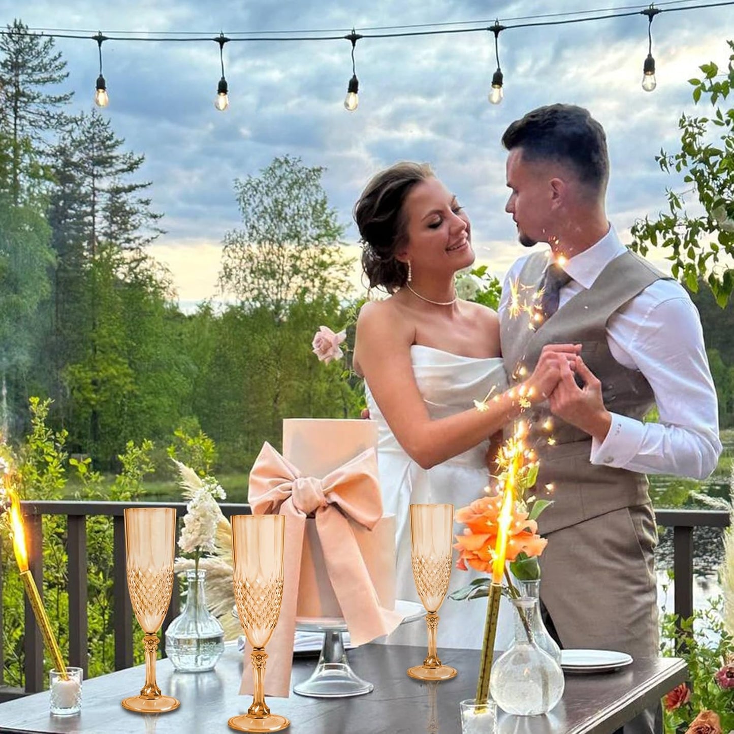 Plastic Champagne Flutes, 48PCS Gold Plastic Wine Glasses Goblets Reusable Champagne Flute for Weddings, Bachelor Parties, Toasting, and Events(48, Gold)