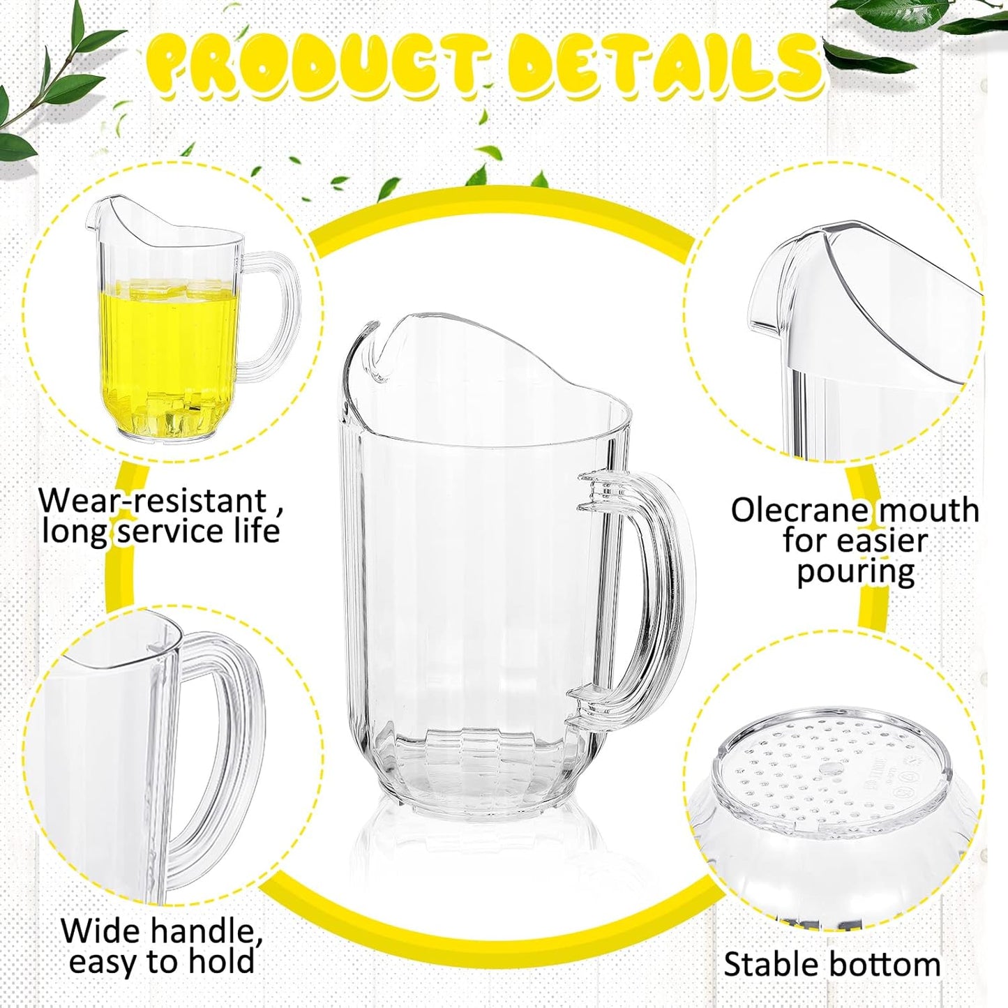 Tessco for you Plastic Pitchers 60 Ounce Clear Restaurant Jug Large Water Pitcher Carafe Serve Milk Tea Juice Drink for Parties Container Dispenser Beer Jar(10 Pcs)