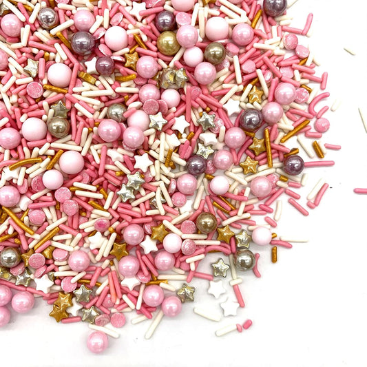 Rose and Gold Sprinkles Sugar Sprinkle Mix Pink Sprinkles Cake Decorations Cupcake Toppers Cookie Decorating Ice Cream Celebrations Shaker Jar Wedding Shower Party（120g/4.2oz）