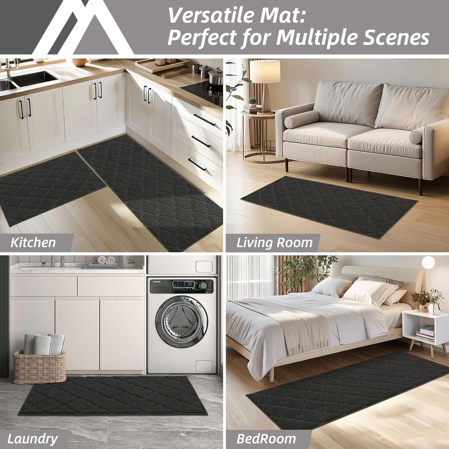 COSY HOMEER Soft Kitchen Floor Mats for in Front of Sink Super Absorbent Kitchen Rugs and Mats 20"x79" Non-Skid Kitchen Mat Standing Mat Washable,Polyester,Black