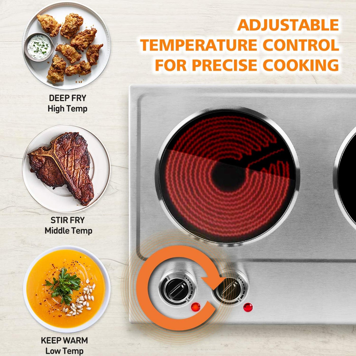 CUSIMAX Hot Plate, 1800W Double Burners, Infrared Cooktop, Electric Ceramic Hot Plates for Cooking, Portable Countertop Burner Glass Heating Plate, Compatible w/All Cookware, Upgraded Version