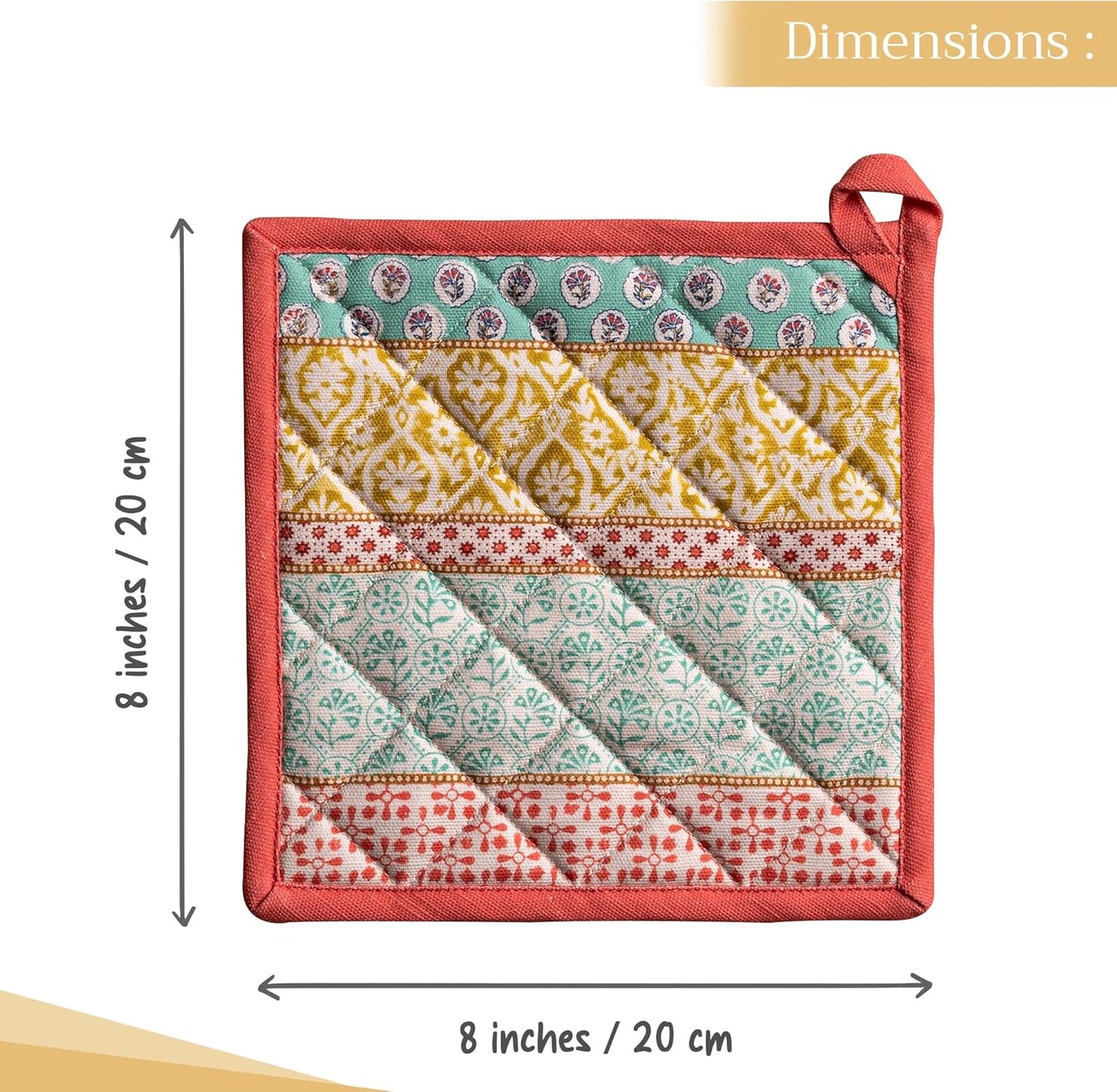 Maison d' Hermine Pot Holders 100% Cotton Heat Resistant Potholders 8" x 8" Hot Pads with Loop BBQ, Cooking, Baking, Grilling, Kitchen, Handling Hot Pans Spring/Summer (Pack of 1, Provence)