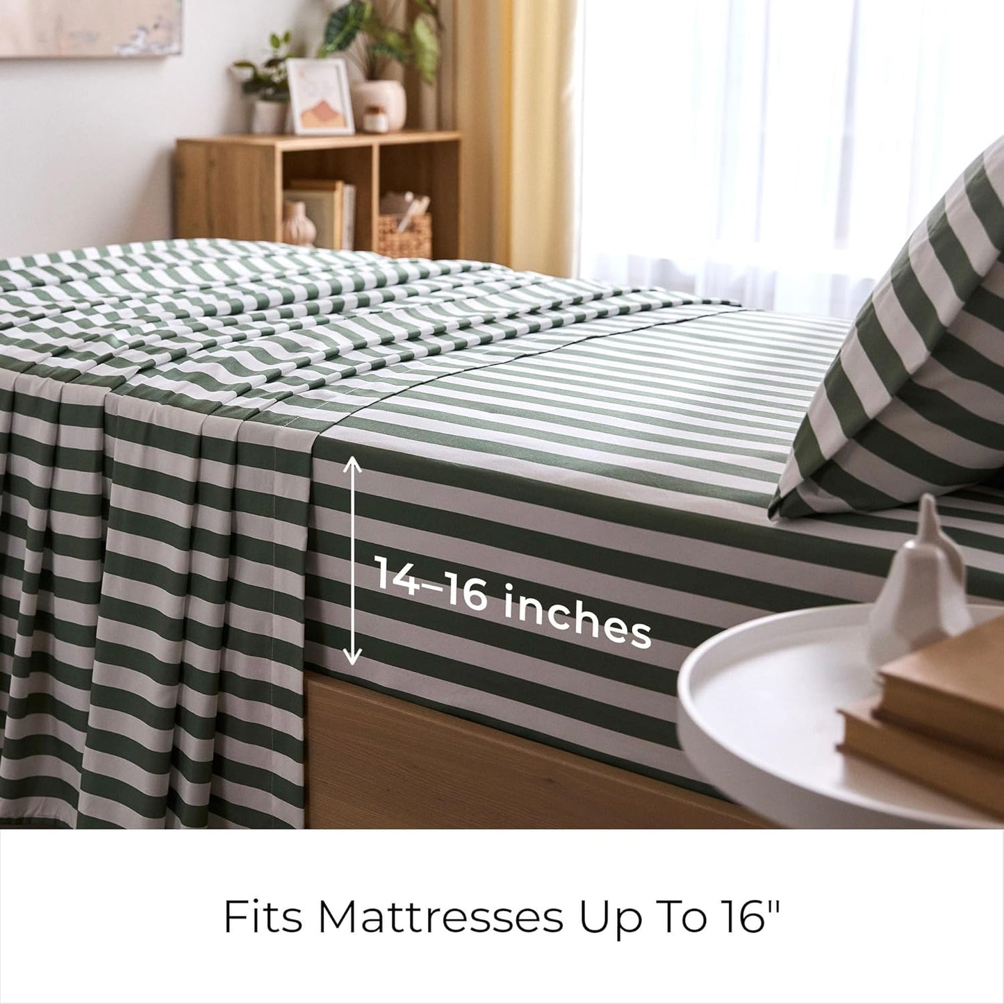 Mellanni Twin XL Sheets Set - 3 PC Iconic Collection Bedding - Hotel Luxury, Extra Soft, Cooling Bed Sheets - Wrinkle, Fade, Stain Resistant (Twin Extra Long, Oxford Stripe Sage)