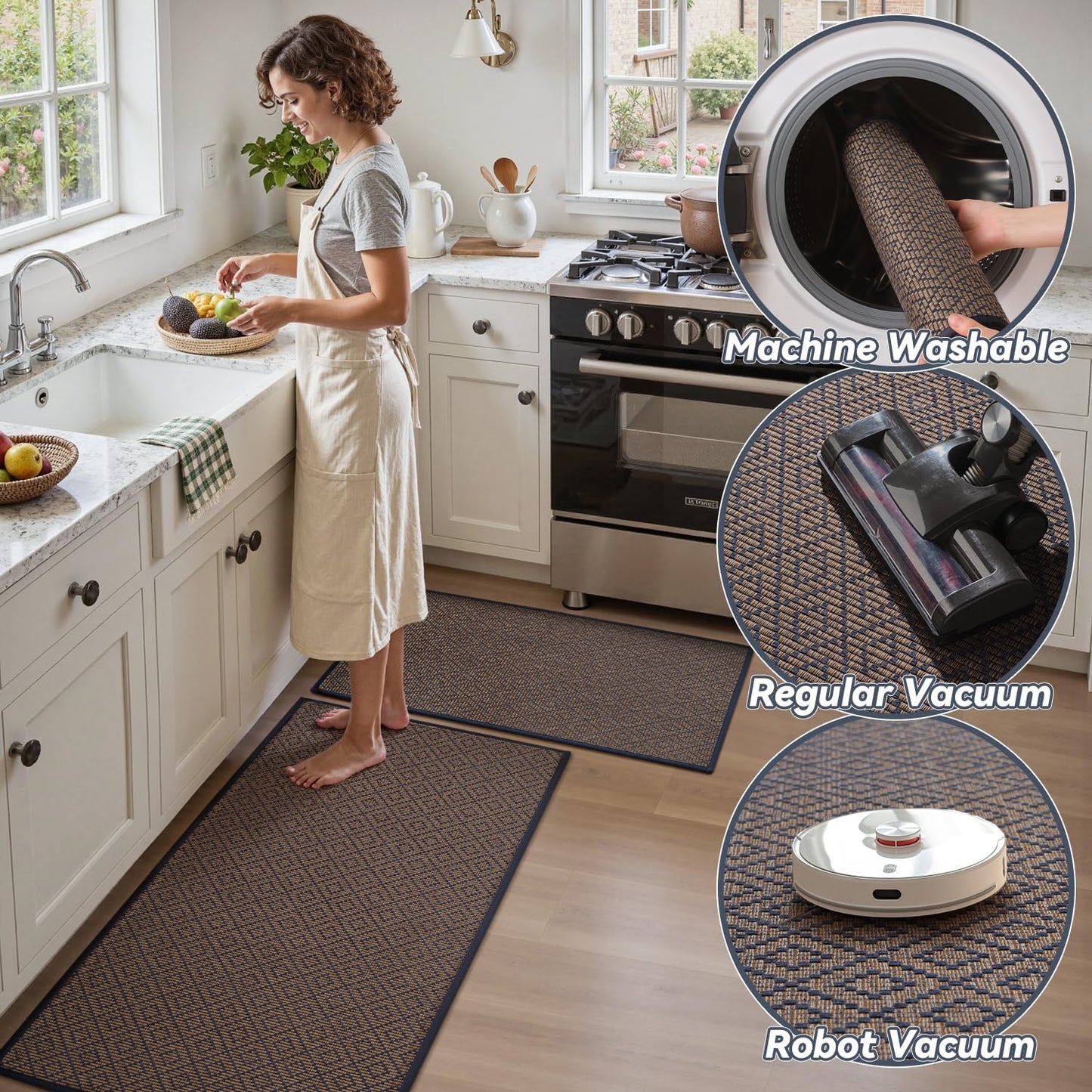 PADOOR Kitchen Floor Mat, Rubber Backed Kitchen Rugs Non Slip Washable, Super Absorbent Kitchen Mats for Floor Front of Sink, 20"x32" Blue