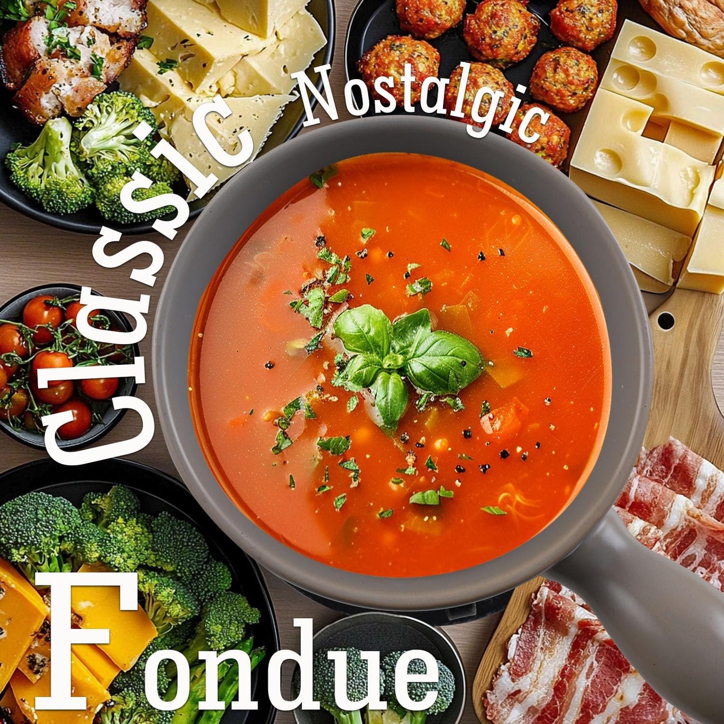 Artestia Swiss Fondue Set for Party - 2L Large Capacity Cheese Fondue Pot Melting Chocolate, Ceramic Fondue Pot, 6 Fondue Forks, Christmas, Wedding Gifts (Rockies Reverie)