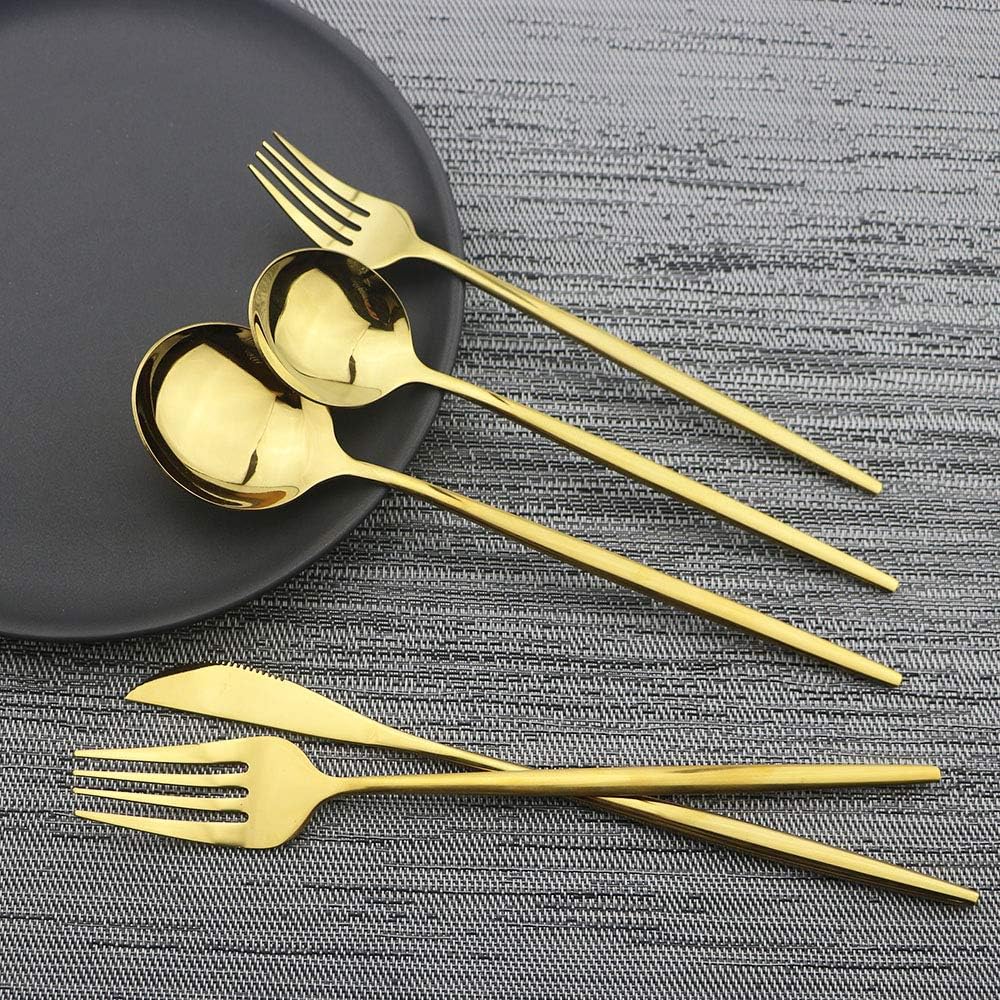 Shiny Gold Silverware Set, JASHII 20-Piece Stainless Steel Satin Finish Flatware Set, Kitchen Utensil Set, Mirror Polished Tableware Cutlery Set for Home and Restaurant, Dishwasher Safe