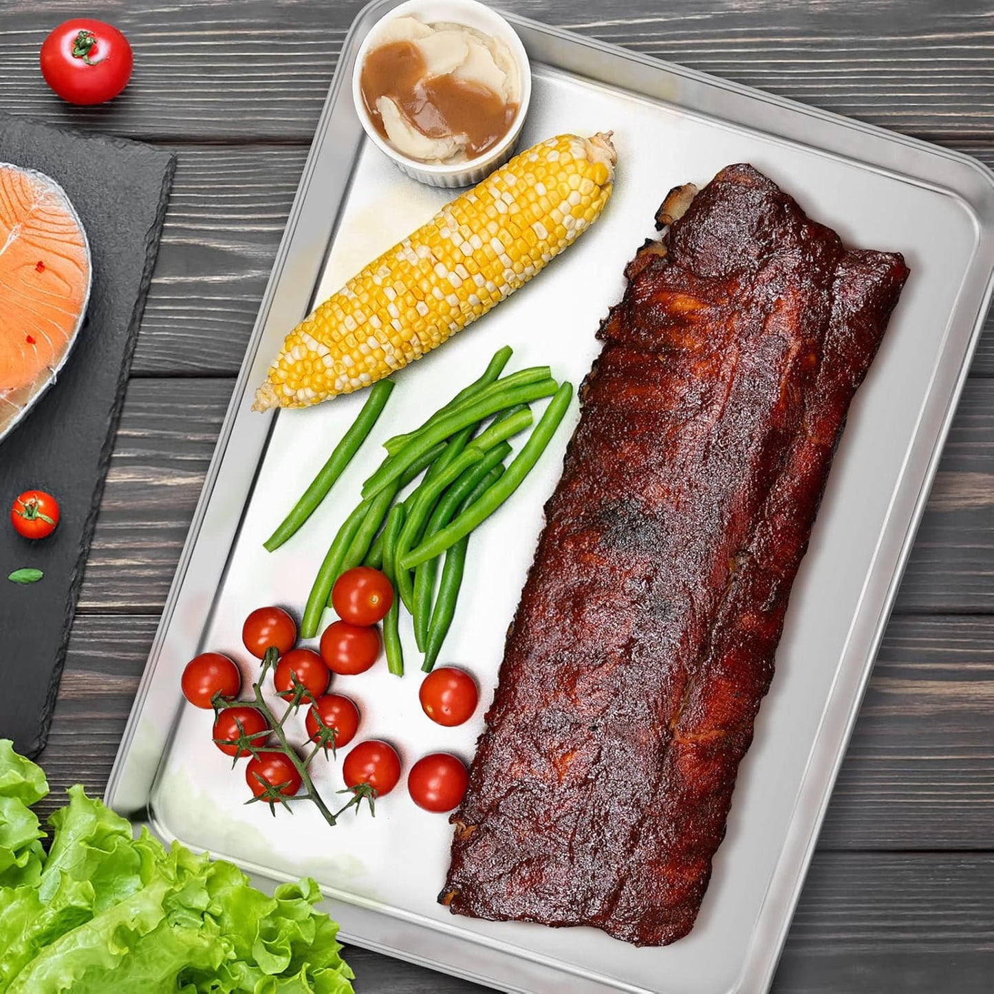 Large Baking Sheet with Rack Set, E-far 20”x14” Stainless Steel Cookie Sheet Pan for Oven Cooking Roasting, Rimmed Metal Tray with Wire Cooling Rack for Bacon Meat Steak - Dishwasher Safe