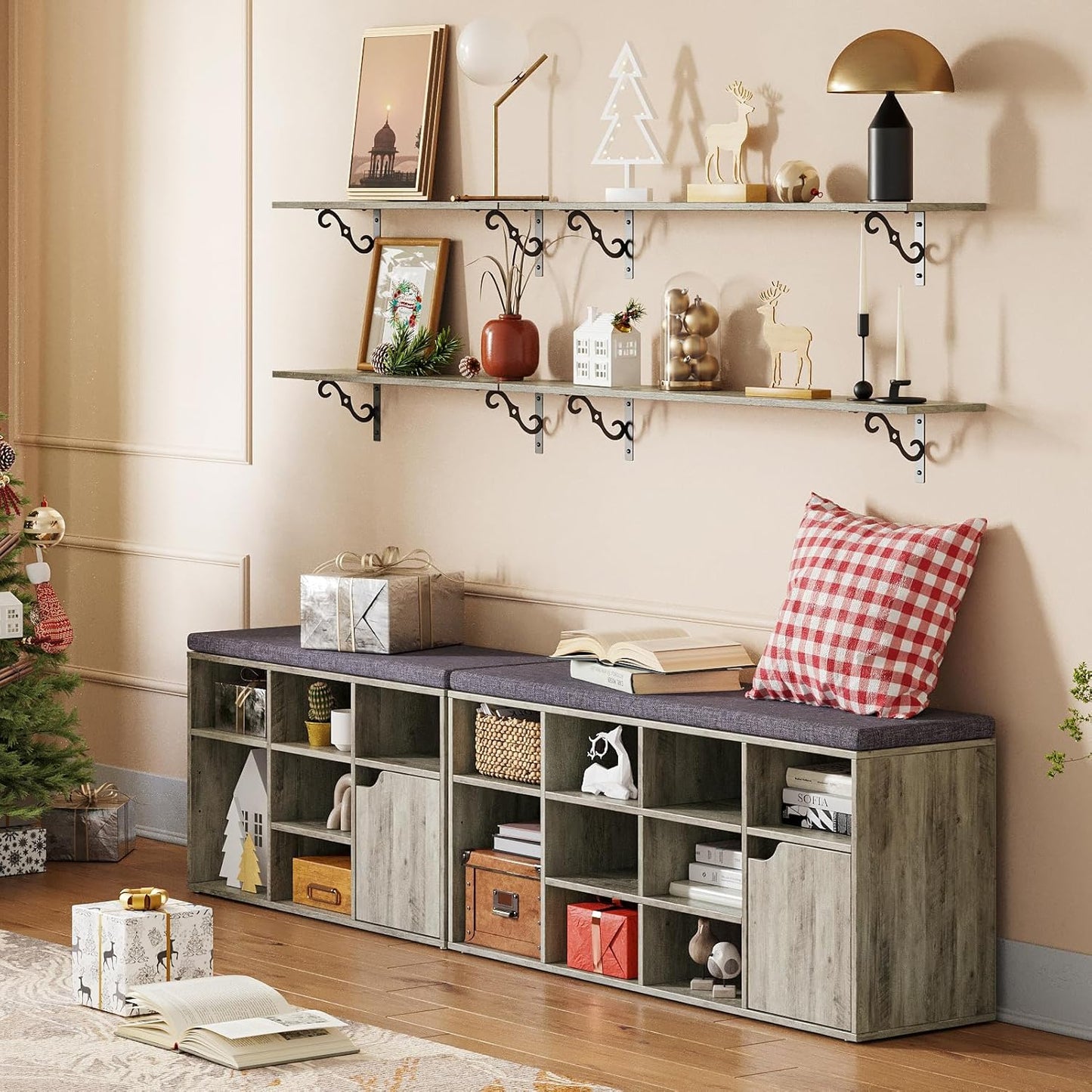 DINZI LVJ Long Wall Shelves, 47.3 Inch Large Floating Shelves Set of 2, Wide Display Shelf Wall Mounted with Brackets, Easy Hanging for Living Room, Toilet, Office, Bedroom, Gray Wash