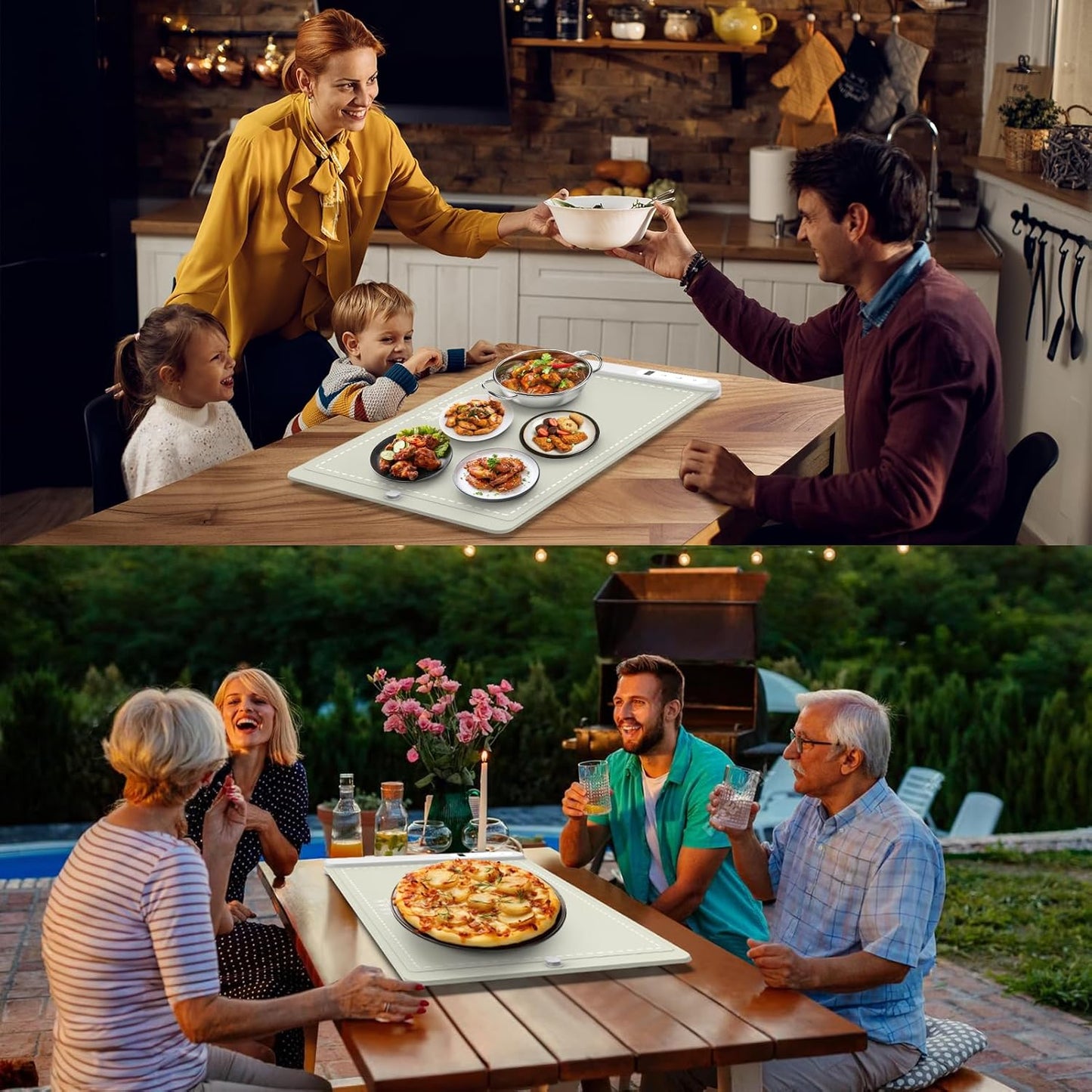 FYY Food Warming Mat - Electric Warming Tray with 6 Temperature Settings and 6 Hours Timer, Full Surface Graphene Heating Food Warmer, Premium Rollable Heating Tray for Gatherings, Parties, Khaki