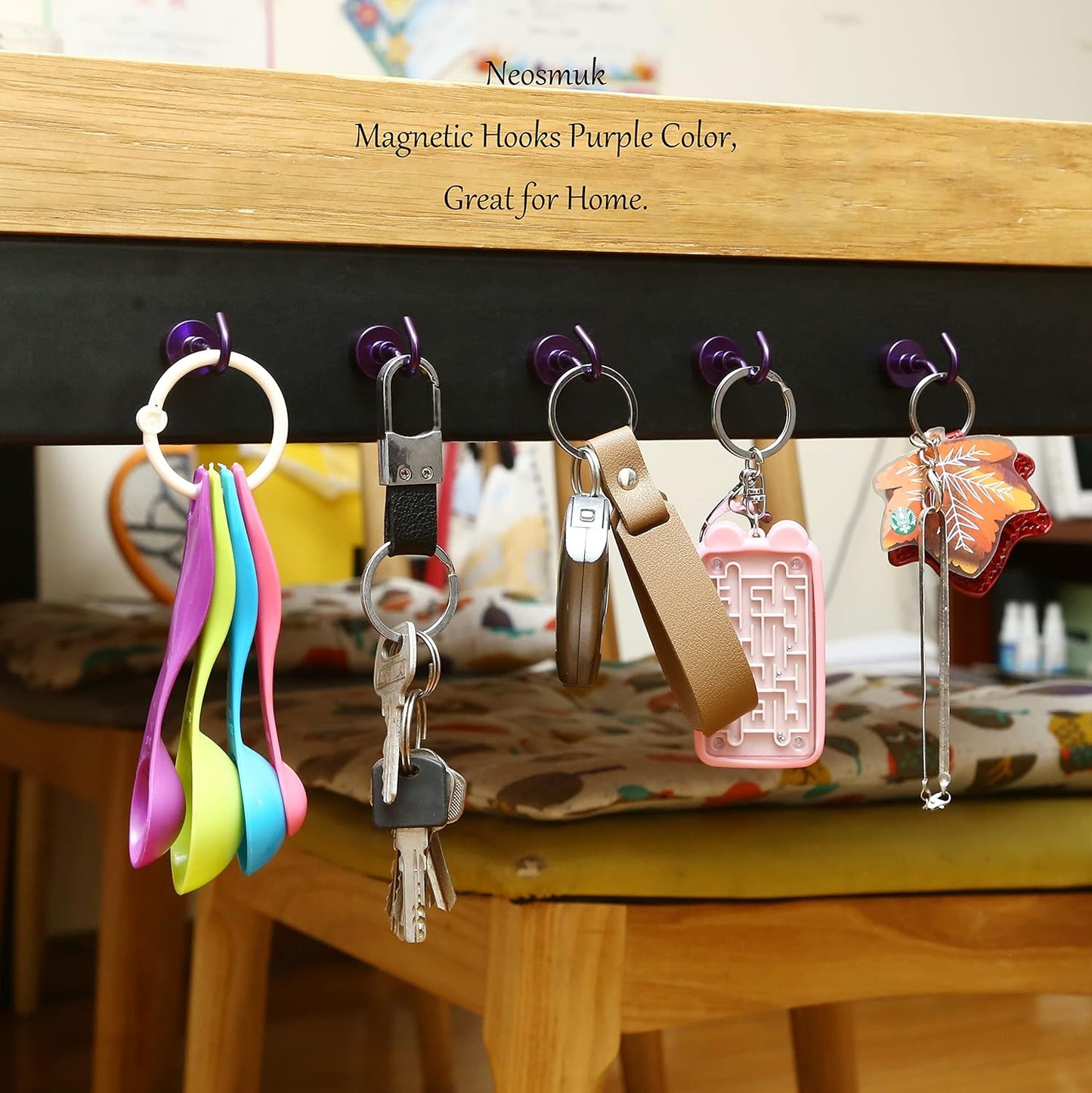 Neosmuk Magnetic Hooks,30lb+ Heavy Duty Earth Magnets with Hook for Refrigerator, Extra Strong Cruise Hook for Hanging, Magnetic Hanger for Cabins, Grill (Purple, Pack of 10)