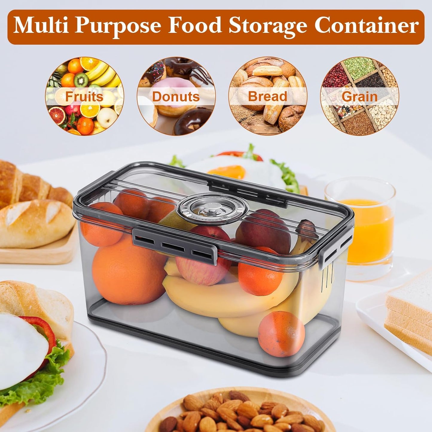 Bread Box for Homemade Bread Boxes for Kitchen Counter Airtight, Time Recording Bread Storage Container with Lid, Bread Containers Storage Airtight Loaf Bread Keeper, Dark Grey