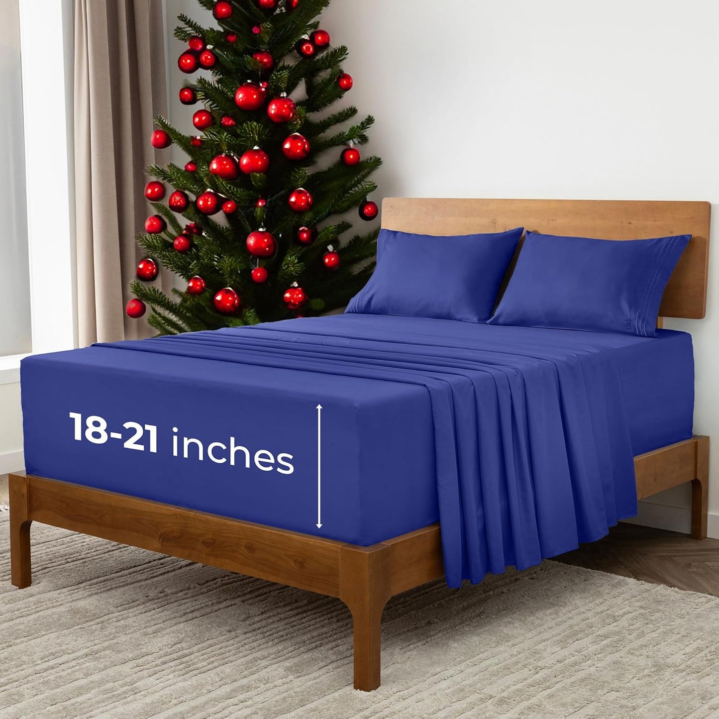Mellanni Extra Deep Full Sheets - 4 PC Iconic Collection Bedding - Hotel Luxury, Ultra Soft, Cooling Bed Sheets - Wrinkle, Fade, Stain Resistant (Full, Royal Blue)