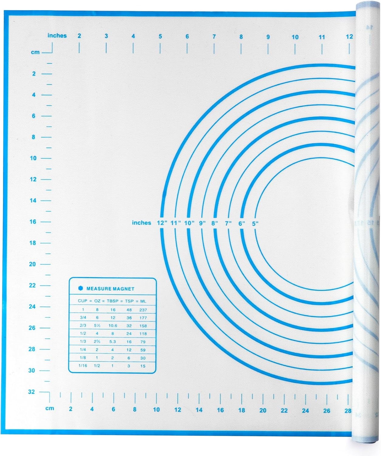 Baking Mats Silicone Kitchen Counter Dough Rolling Mat,Anti-slip Silicone Dough Mat with Measurement,24 x 16 Inches (Blue)