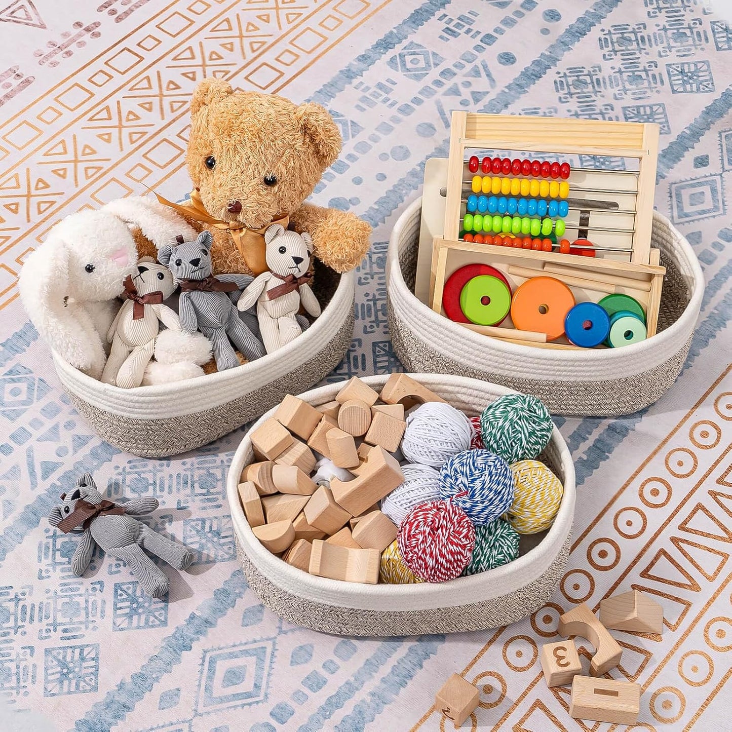 CubesLand Baskets for Shelves Storage,Cube Shelf Closet Storage Bins Set 3,Long-lasting &Skin-friendly Toy Basket Bin,Stylish Room Decor Basket,Woven Off White/Light Brown