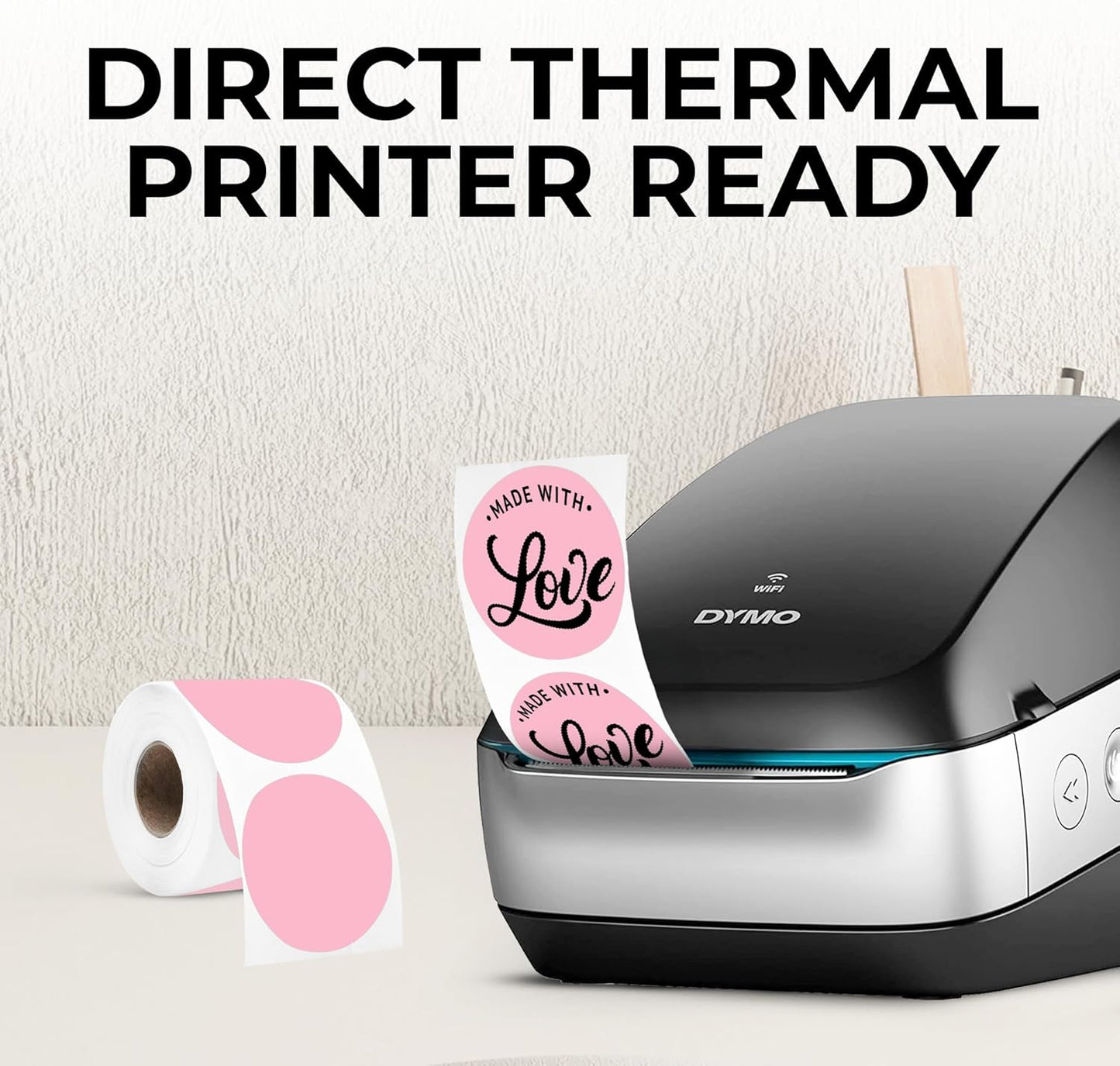 Perco Pink 2-Inch Perforated Circle Dot Thermal Sticker Labels — 300 Stickers/Roll, Direct Thermal Printer Compatible—with Permanent Adhesive for Organizing, Color Coding, Bin Labeling—Made in USA