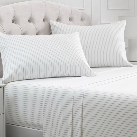 Mellanni California King Sheets Set - 4 PC Iconic Collection Bedding - Hotel Luxury, Extra Soft, Cooling Bed Sheets - Wrinkle, Fade, Stain Resistant (Cal King, Pin Stripe Gray)