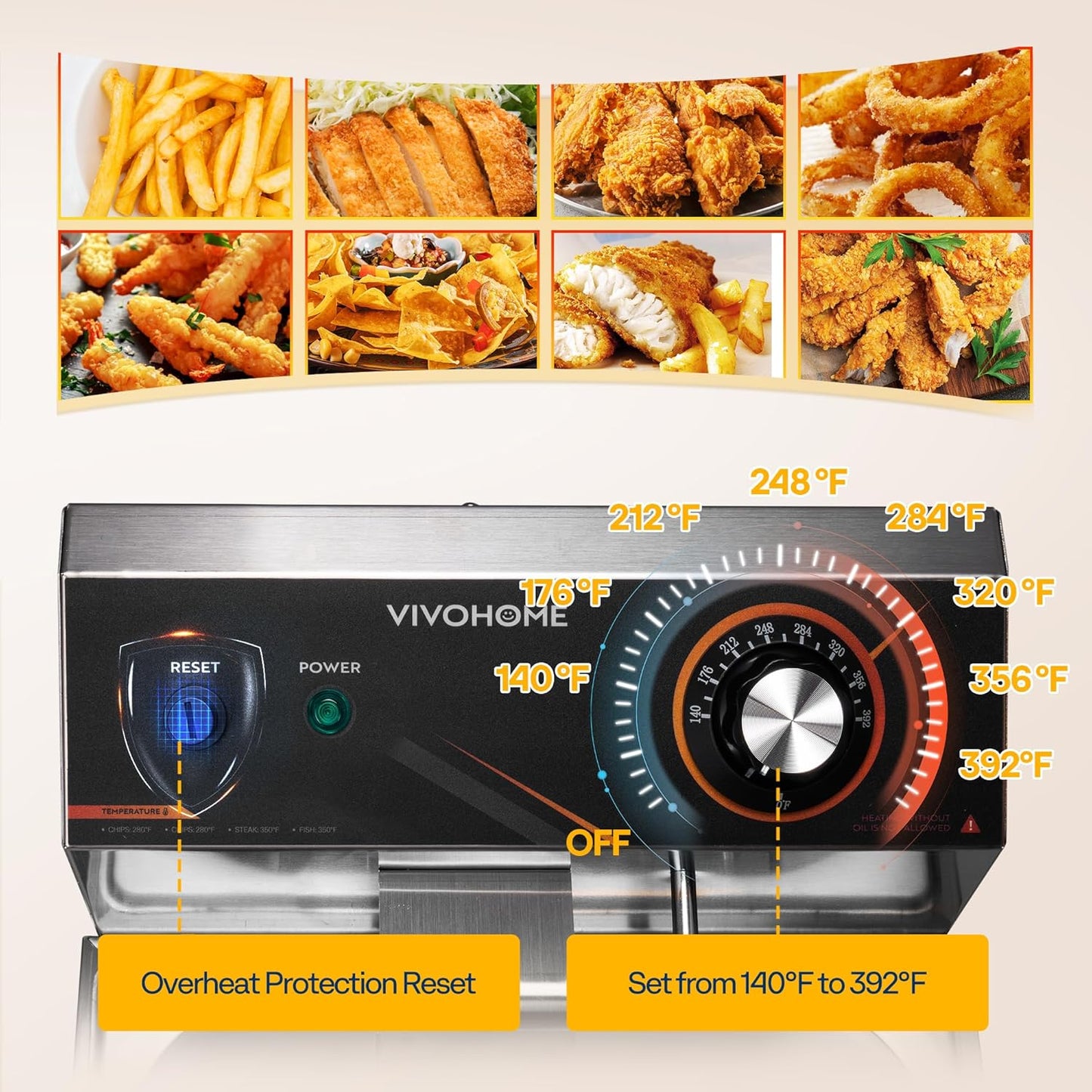 VIVOHOME 1700W 20 QT Electric Deep Fryer with 11.6 QT Removable Basket, Overheat Protection and Temperature Control for Commercial and Home Use