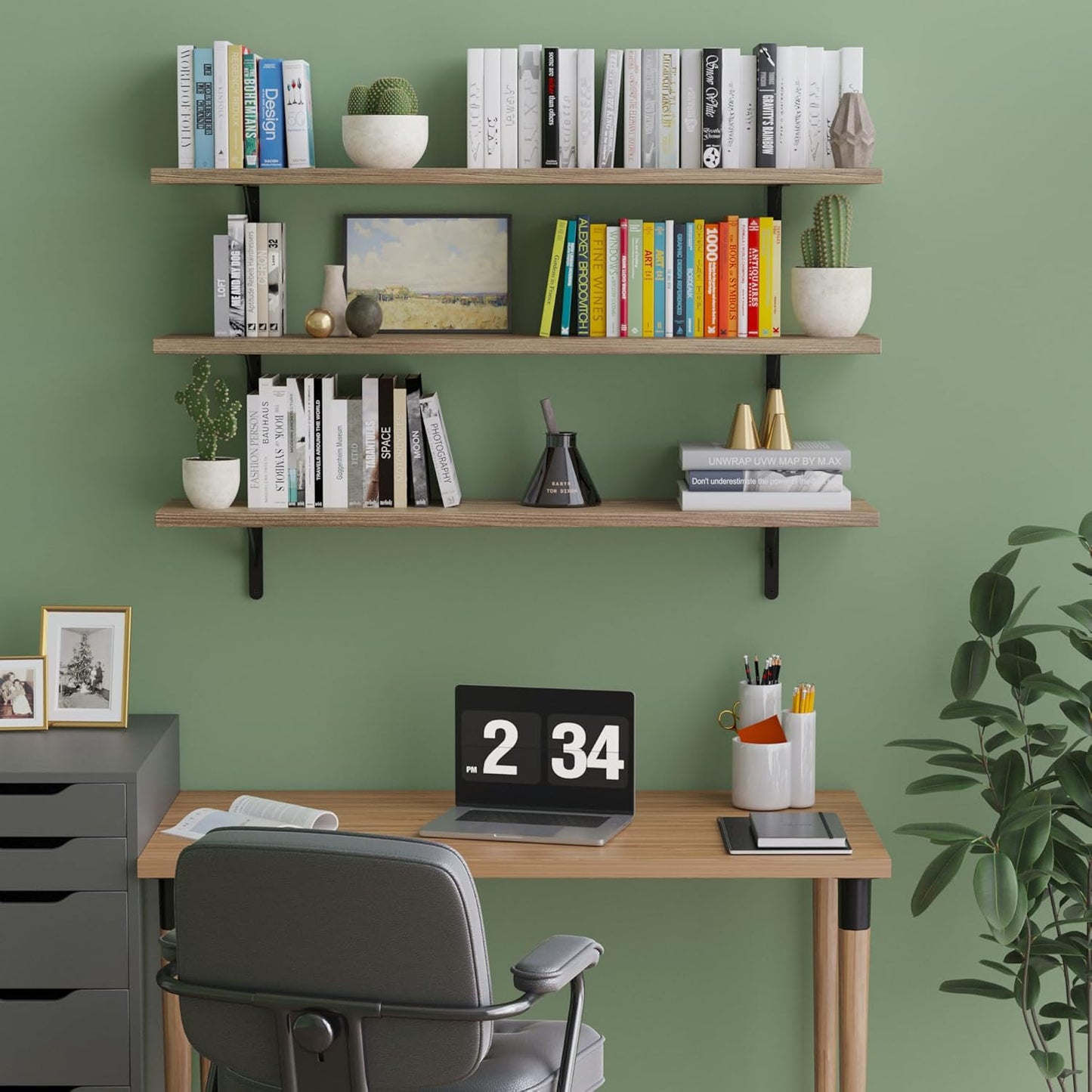 Wallniture Forme 48 inch Long x 10 in Deep Rustic Floating Shelves for Wall Storage, Wall Bookshelf for Living Room Decor, Kitchen, Office Floating Shelf, Set of 3, Burnt, Wood