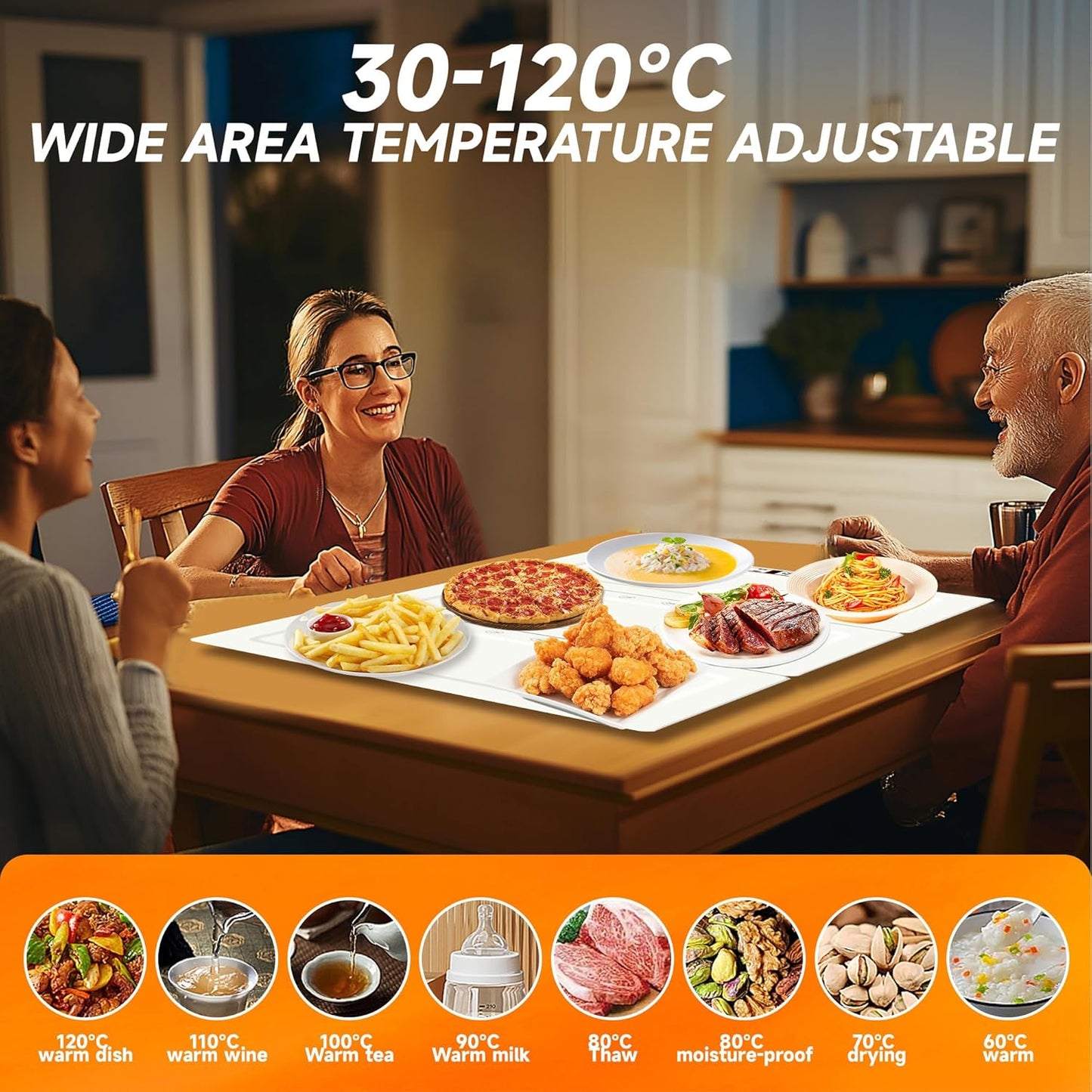 TOPRATED Large Splicing Electric Warming Tray (33x15 inch), Metal Foldable and Portable Heating Warmers Food Warming Mat for Kitchen,Parties, Buffet, Restaurant, Family dinner,Countertop