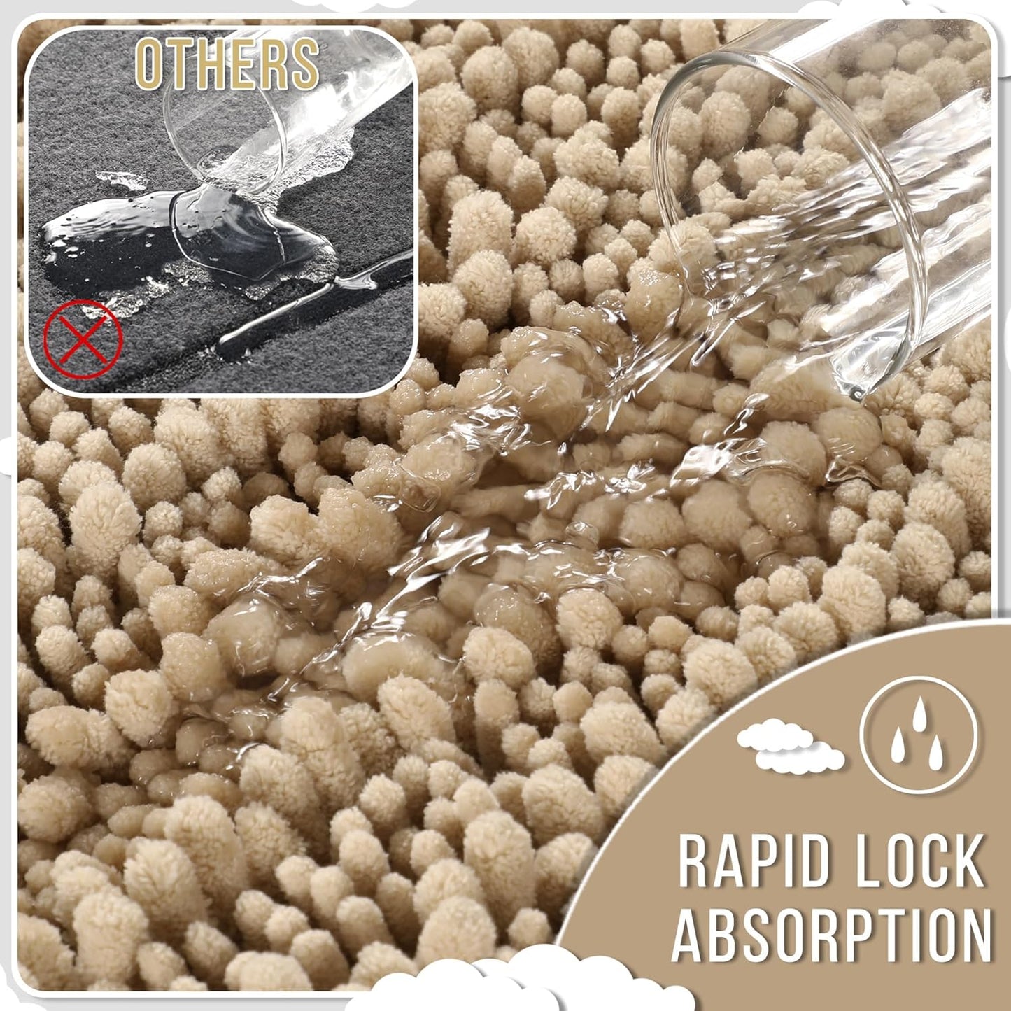 Yimobra Long Bathroom Rugs Non Slip Washable 44x24 Inch - Ultra Soft Absorbent Chenille Bath Mat, Quick Dry Shaggy Floor Carpet for Tub Shower, Pale Khaki Home Decor Accessories