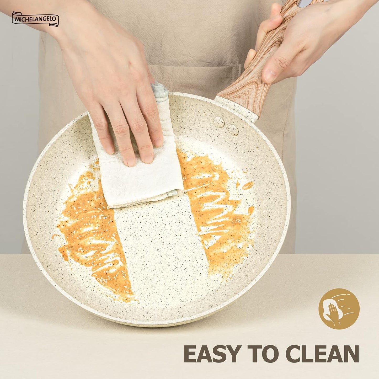 MICHELANGELO 10 Inch Nonstick Frying Pan with Lid, Non Stick Pan with Non-Toxic Coating, Granite Skillet with Anti-Scald Handle, Induction Compatible