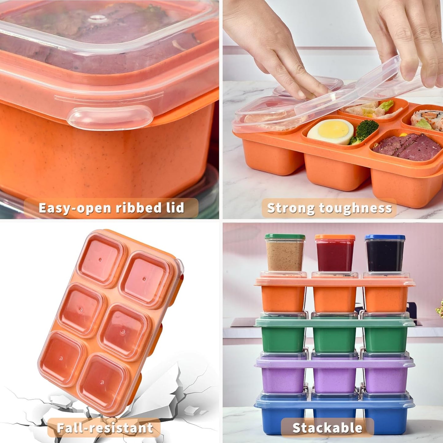 4-Pack Bento Box & Snack Containers for Kids & Adults | 6-Compartment with 4 Sauce Cups | BPA-Free, Dishwasher Safe | Ideal for School, Office, Picnic & Travel (38oz/1100ml)