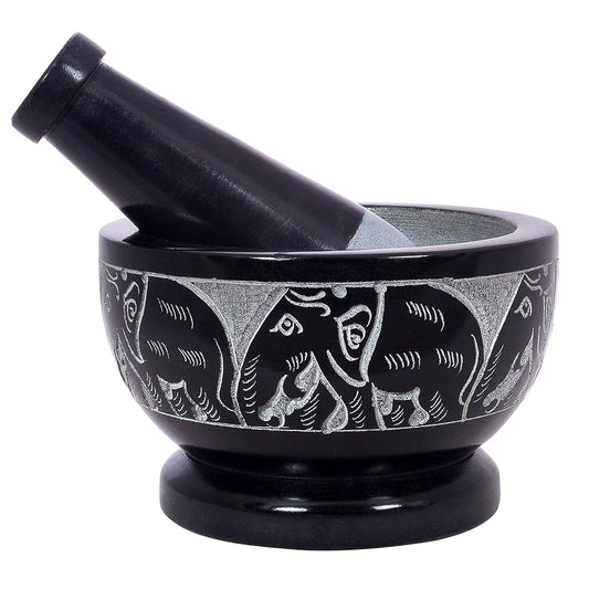 Mortar and Pestle, Made of Heavy Duty Polished Hard Stone, Natural Stone Grinder for Spices, Pastes, Herbs, Seasoning etc. (Elephant)
