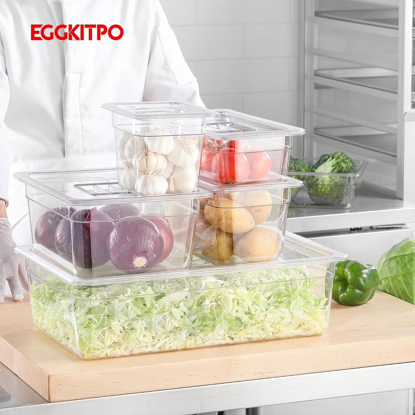 6-Pack 1/3 Size Food Pan 4 Inch Deep BPA Free Polycarbonate Food Storage Containers for Kitchen Stackable Clear Hotel Pan for Buffet Party Supplies Freezer Safe