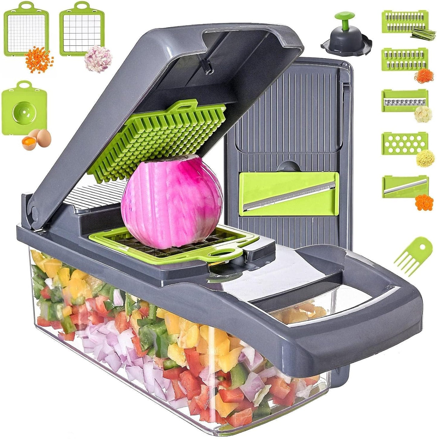 Vegetable Chopper Slicer 13-in-1 with Spice Chopper Set 7 Blades Veggie Dicer Onion Fruit Cutter