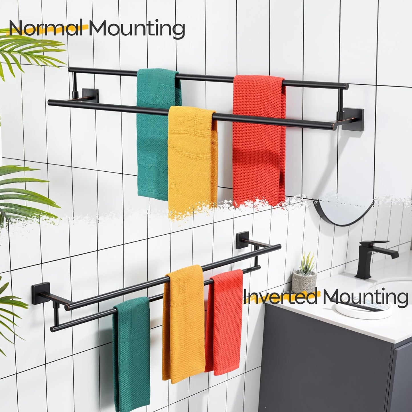 KOKOSIRI Towel Bars 36-Inch Bathroom Towel Holder Oil Rubbed Bronze Double Bath Towel Racks Wall Mounted Stainless Steel B5009ORB-L36