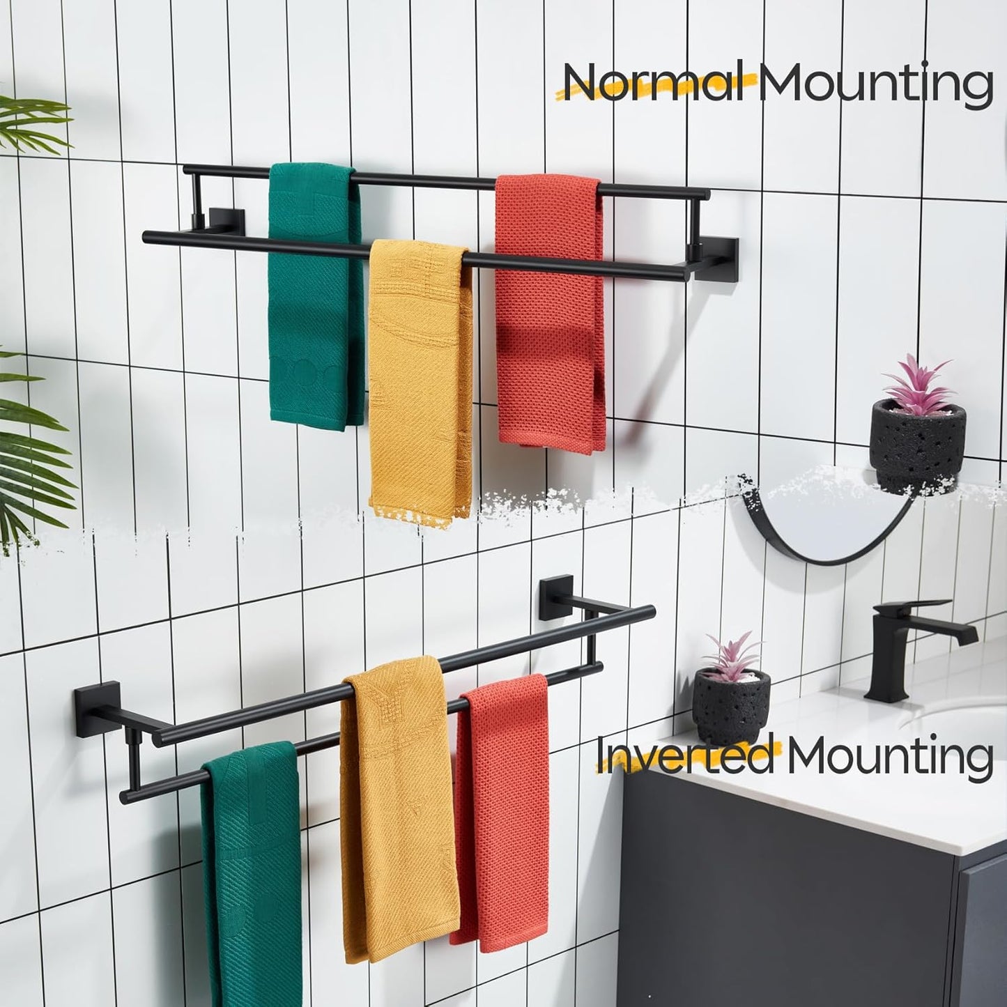 KOKOSIRI Bathroom Towel Bars 32-Inch Double Towel Rails Matte Black Towel Holder Overlength for Kitchen Garage Stainless Steel B5009BK-L32