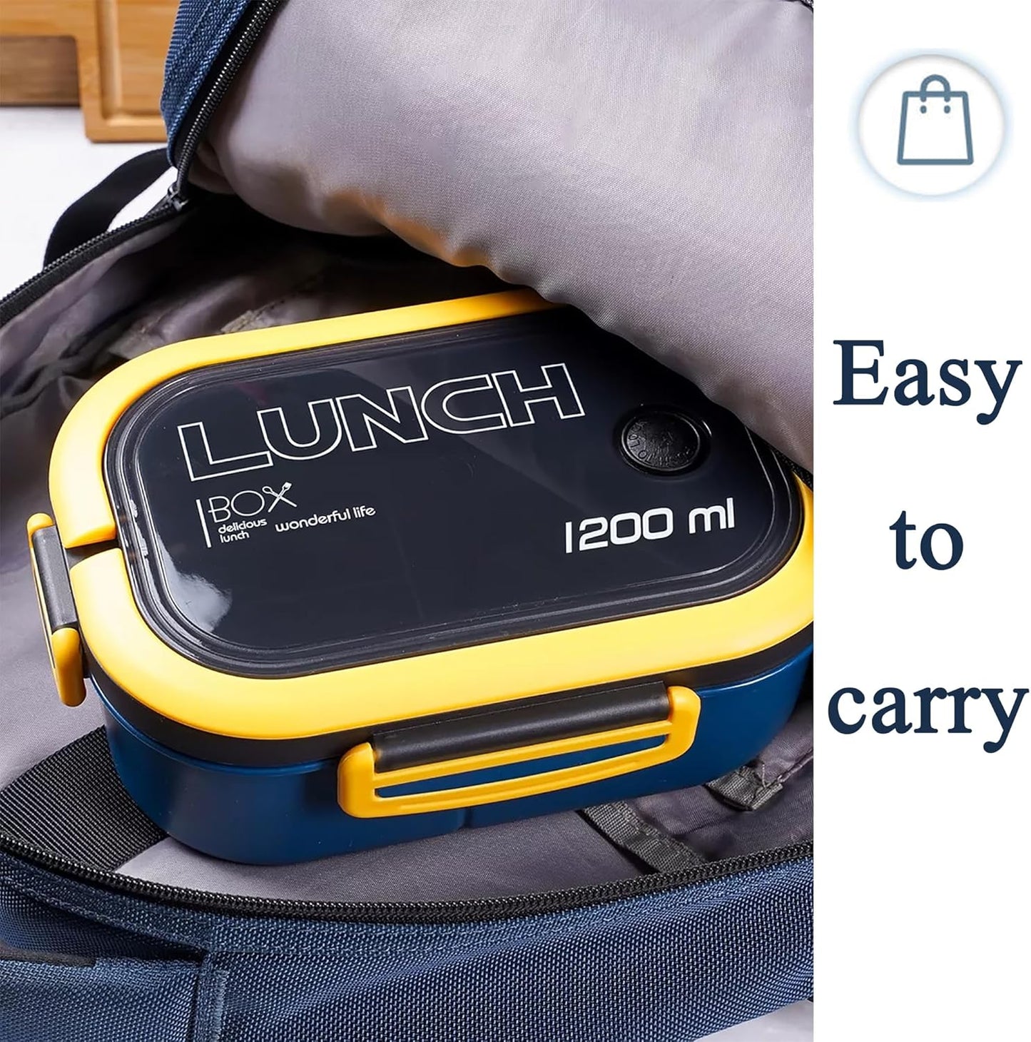 Bento Box Adult, Lunch Box for Men and Women, 1200ML Leak-proof Double-layered with Handle Lunchbox, Reusable BPA-Free Lunch Container, Microwave/Dishwasher Safe, Snack Box with Cutlery Set, Blue