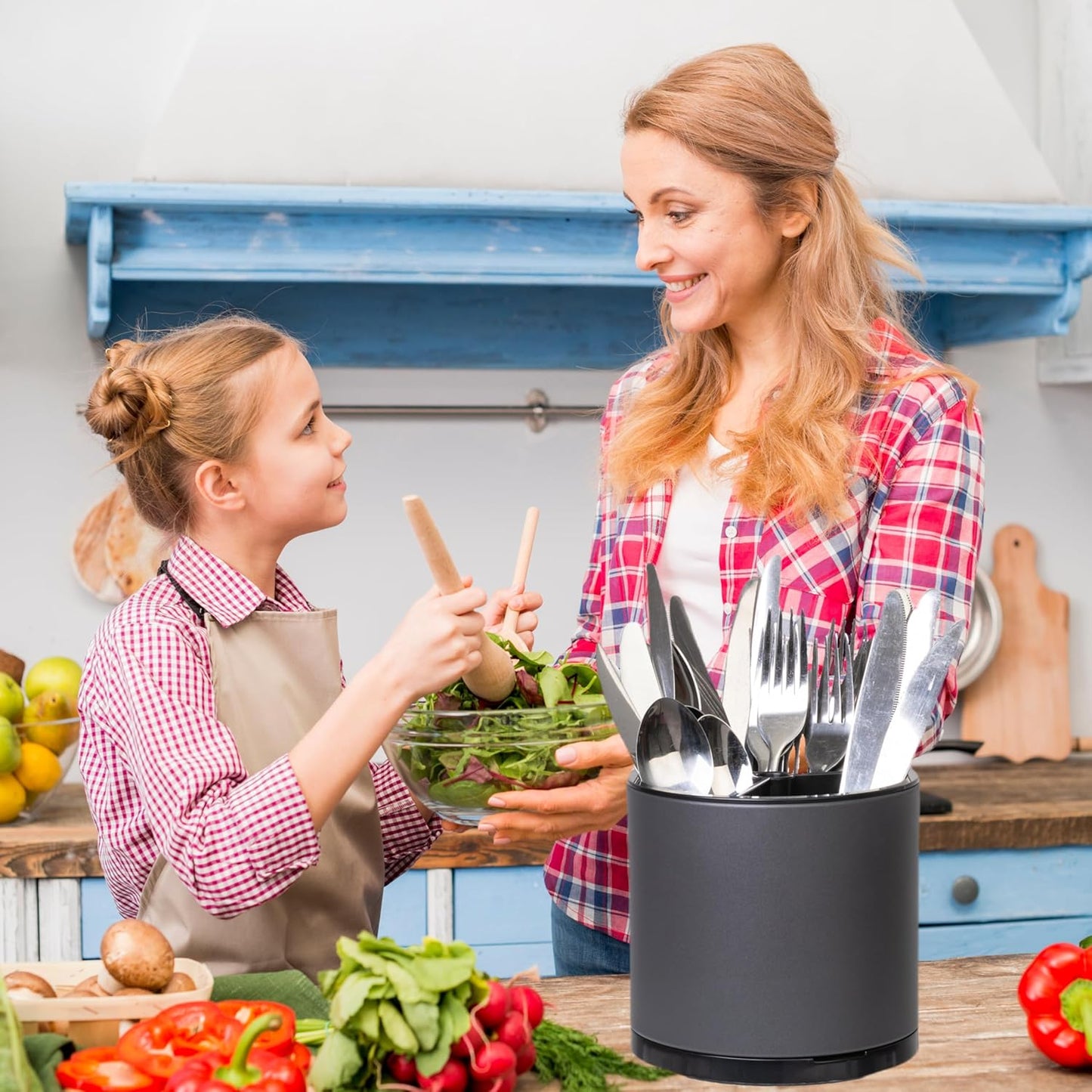 Utensil Holder,Kitchen Utensil Holder For Counter,Rotating Silverware Organizer Cooking Flatware Spoon Spatula Tool Cutlery Container Stainless Steel Caddy