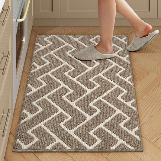 hicorfe Kitchen Rugs and Mats,Kitchen Mats for Floor,24"x35" Non Slip Runner Rug,Absorbent Resist Dirt Comfort Standing Mat Machine Washable for Entryway,Hallway,Front of Sink(Beige)