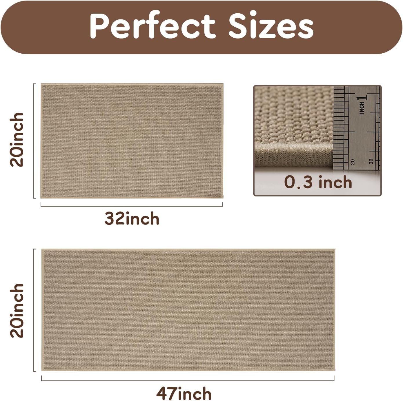 tchdio Kitchen Mats for Floor, Rubber Backed Kitchen Rugs Non Slip Washable, Superior Absorbent Kitchen Runner Rug Easy to Clean, Comfort Kitchen Floor Mat Front of Sink (Beige, 20" × 47")