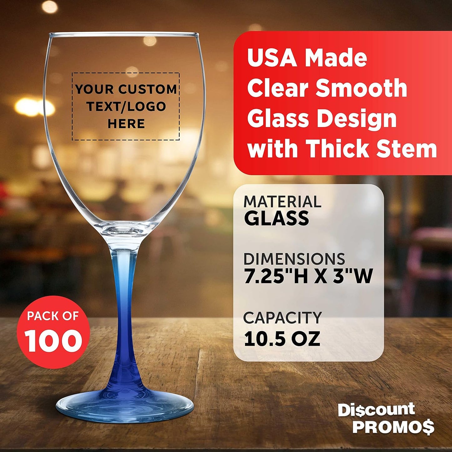 Custom Nuance Wine Glasses by ARC 10.5 oz. Set of 100, Personalized Bulk Pack - Restaurant Glassware, Perfect for Red Wine, White Wine, Cocktails - Blue