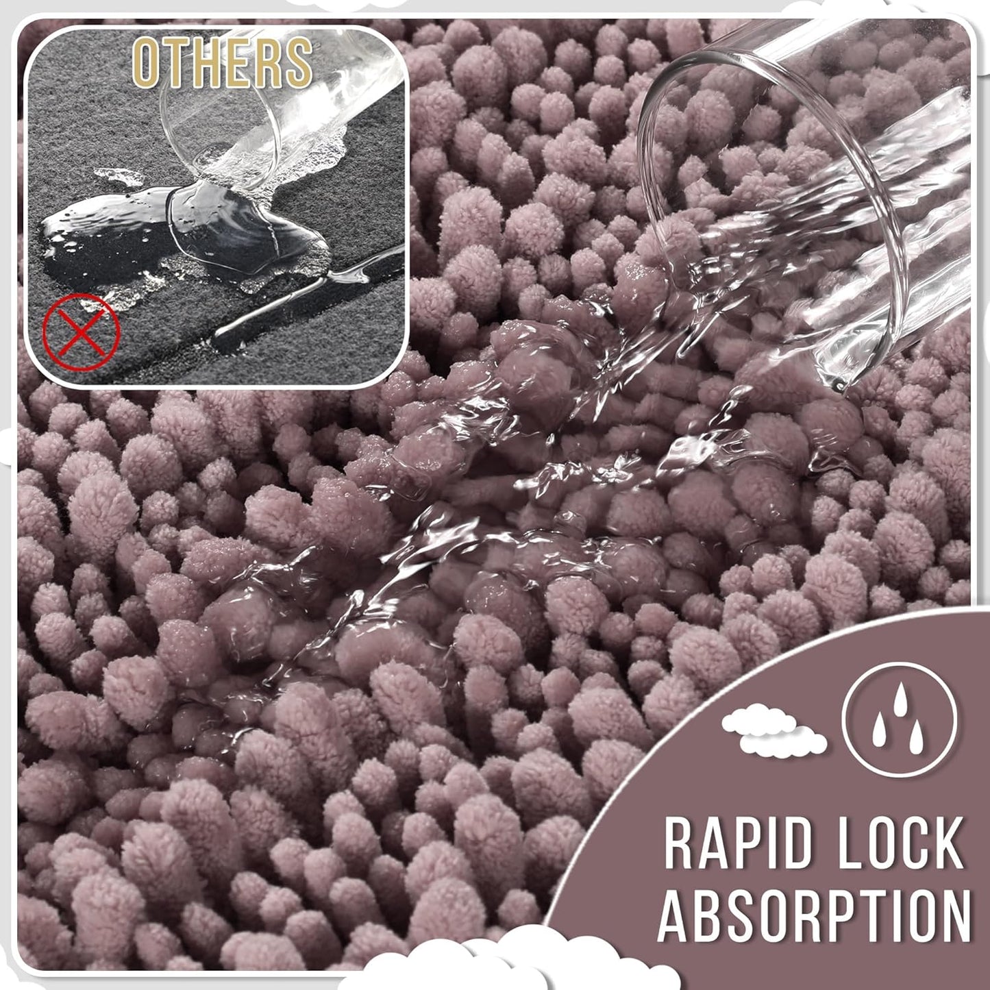 Yimobra Long Bathroom Rugs Non Slip Washable 44x24 Inch - Ultra Soft Absorbent Chenille Bath Mat, Quick Dry Shaggy Floor Carpet for Tub Shower, Mauve Home Decor Accessories