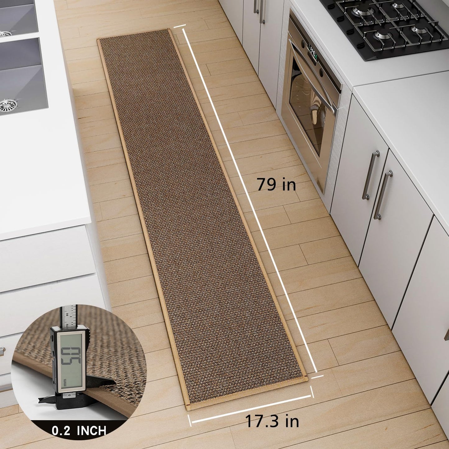 Kitchen Mat 1 PCS, Cushioned Non Slip Rugs for Kitchen Floor, Absorbent Runner Comfort Standing Mats Washable for Kitchen, Office, Home (Brown, 17.3"x79")