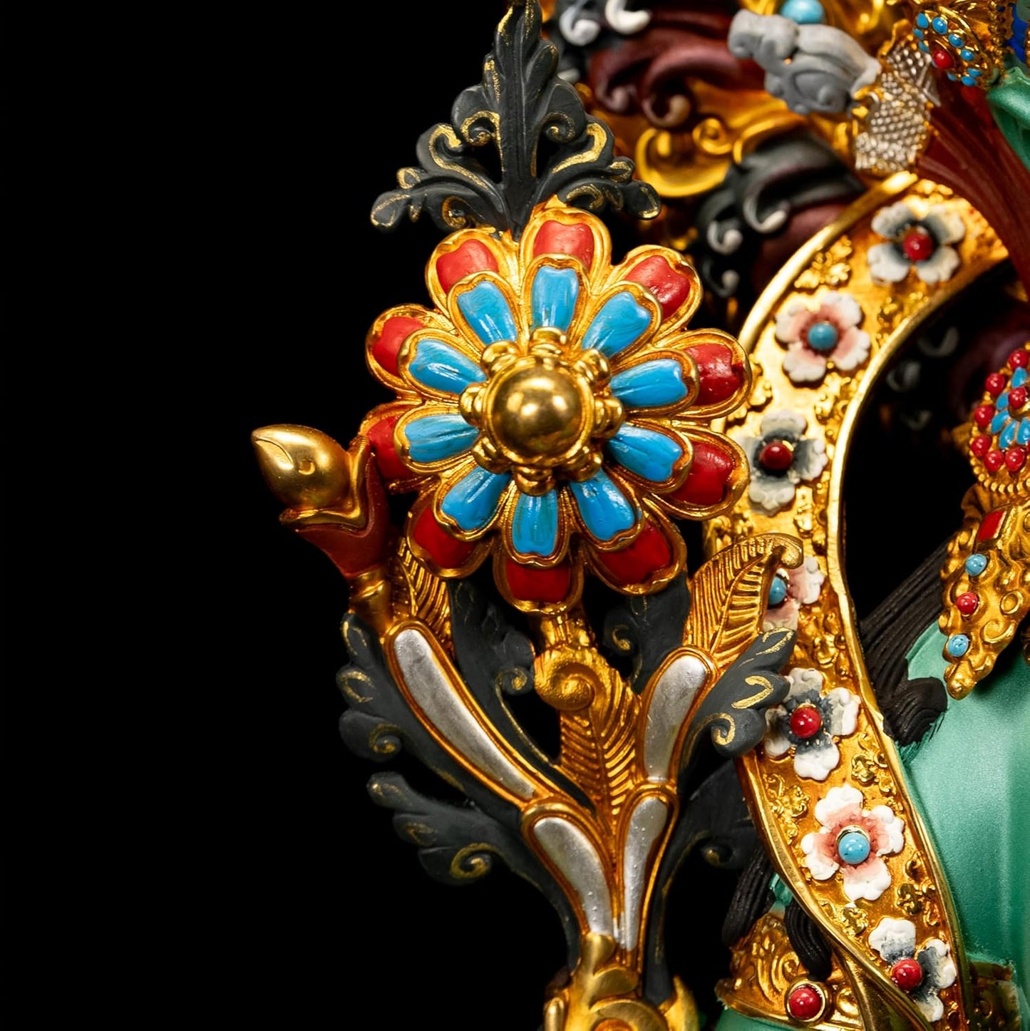 Green Tara Buddha Statue for Zen Decor Indoor, Tibetan Buddhism Handmade Copper Sculpture, Hand-Painted Colored Buddhist Budda, 10.62"