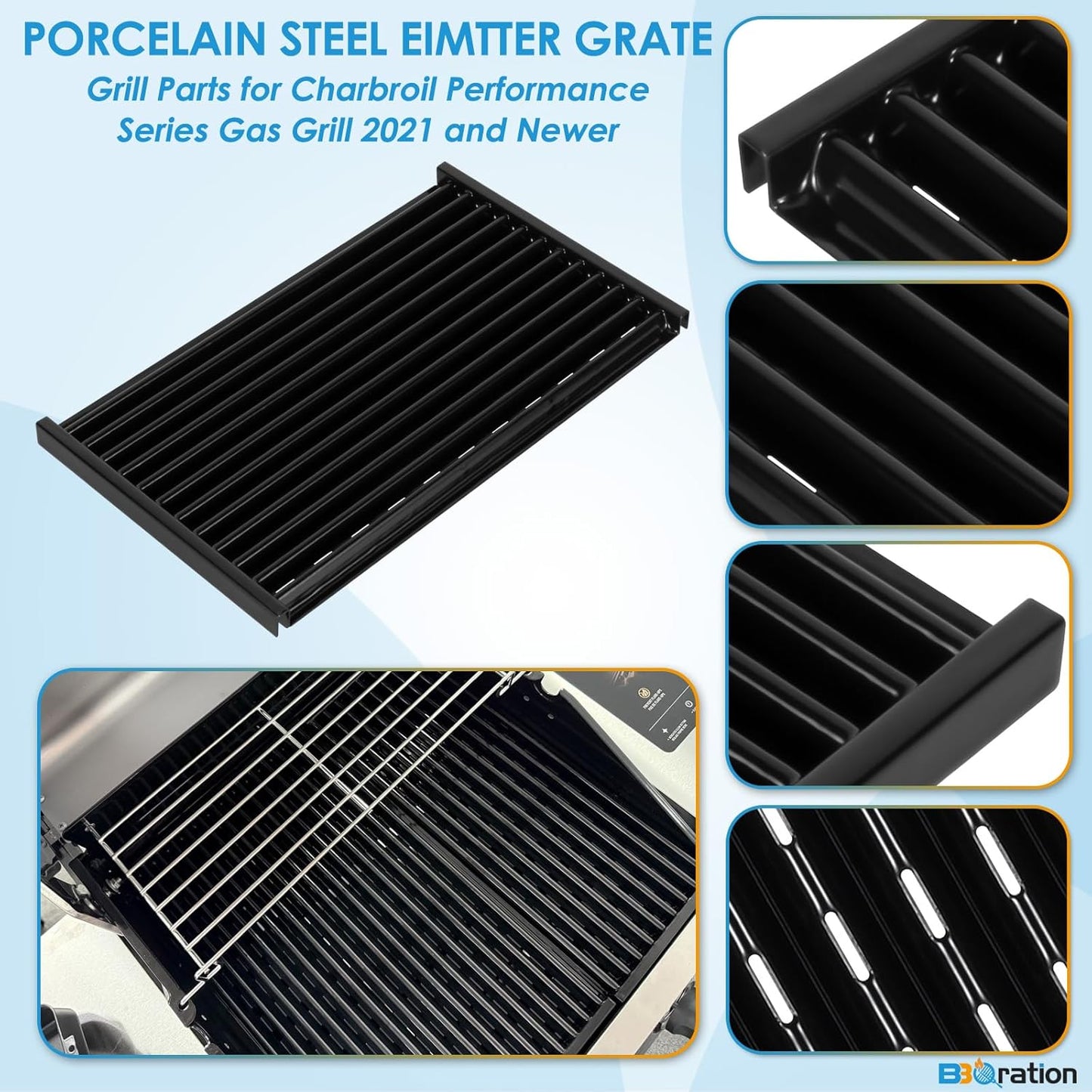 Grill Parts for Charbroil Performance Amplifire 2 Burner 463655621 463655021 463655421 463630021, 17-inch Cooking Grate, Burner and Heat Plate Parts for Charbroil Grill Replacement Parts